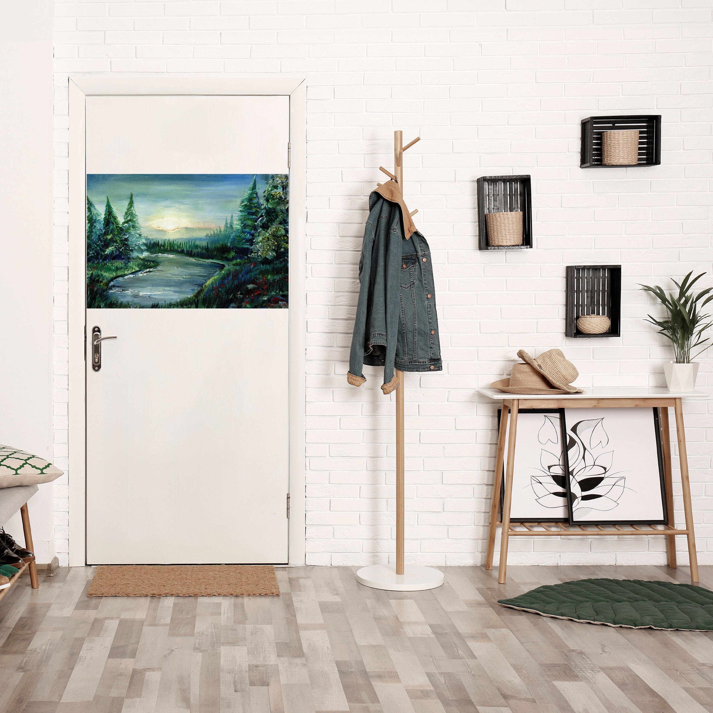 Affiche horizontale autocollante « COUCHER DE SOLEIL EN FORÊT »