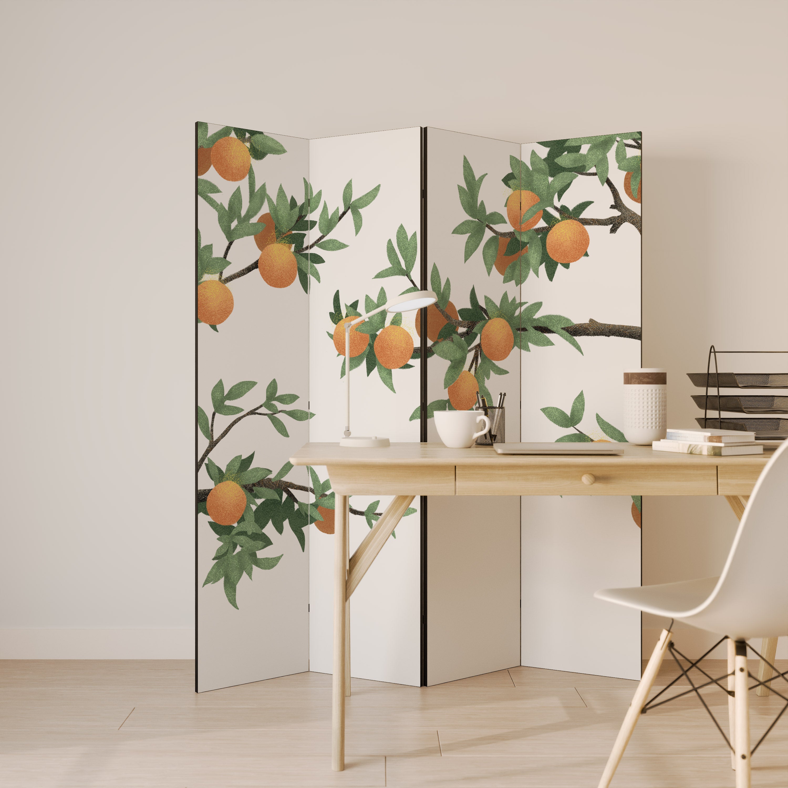 GORGEOUS ORANGE 4-Panel Room Divider