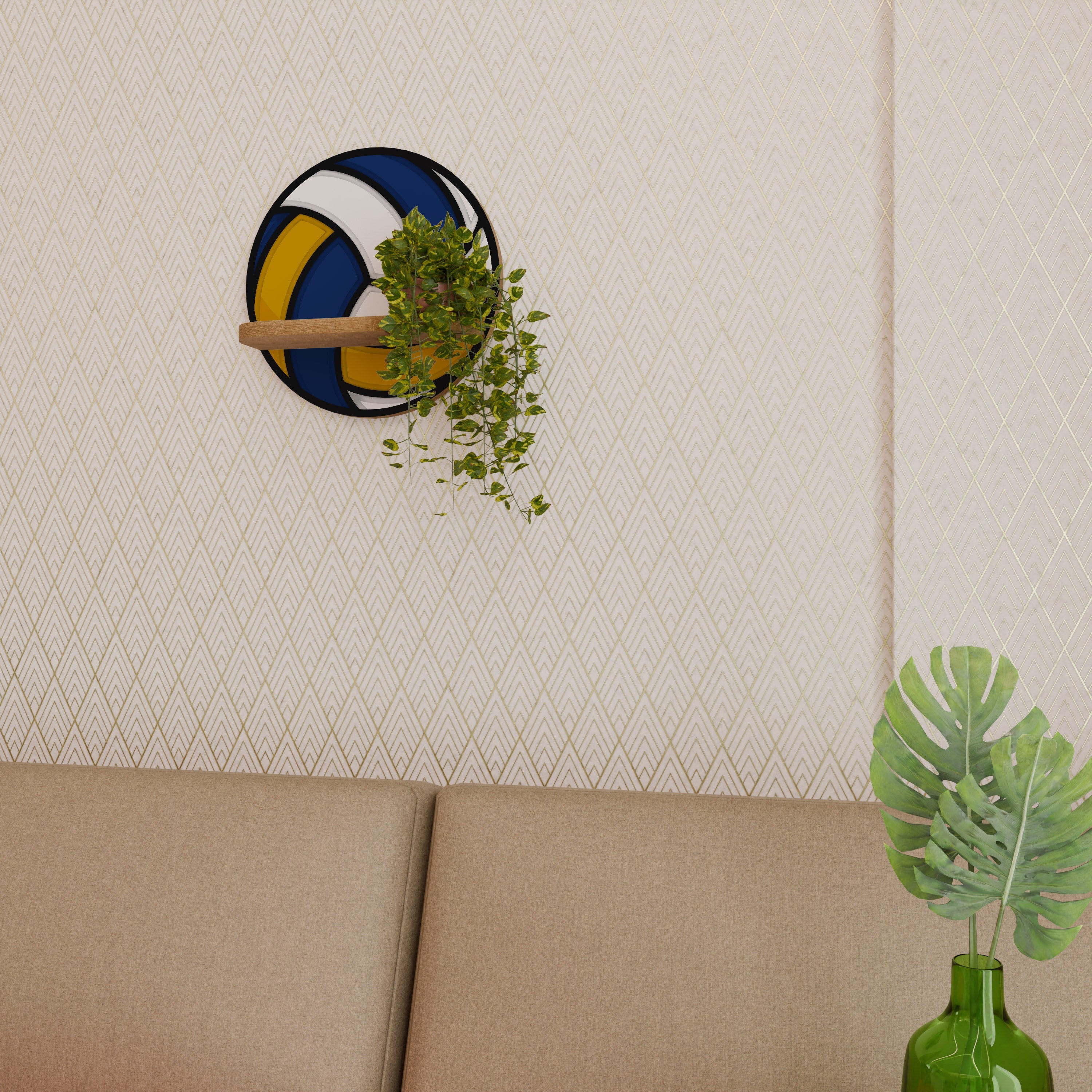 Étagère d'art ronde VOLLEYBALL HEED effet chêne