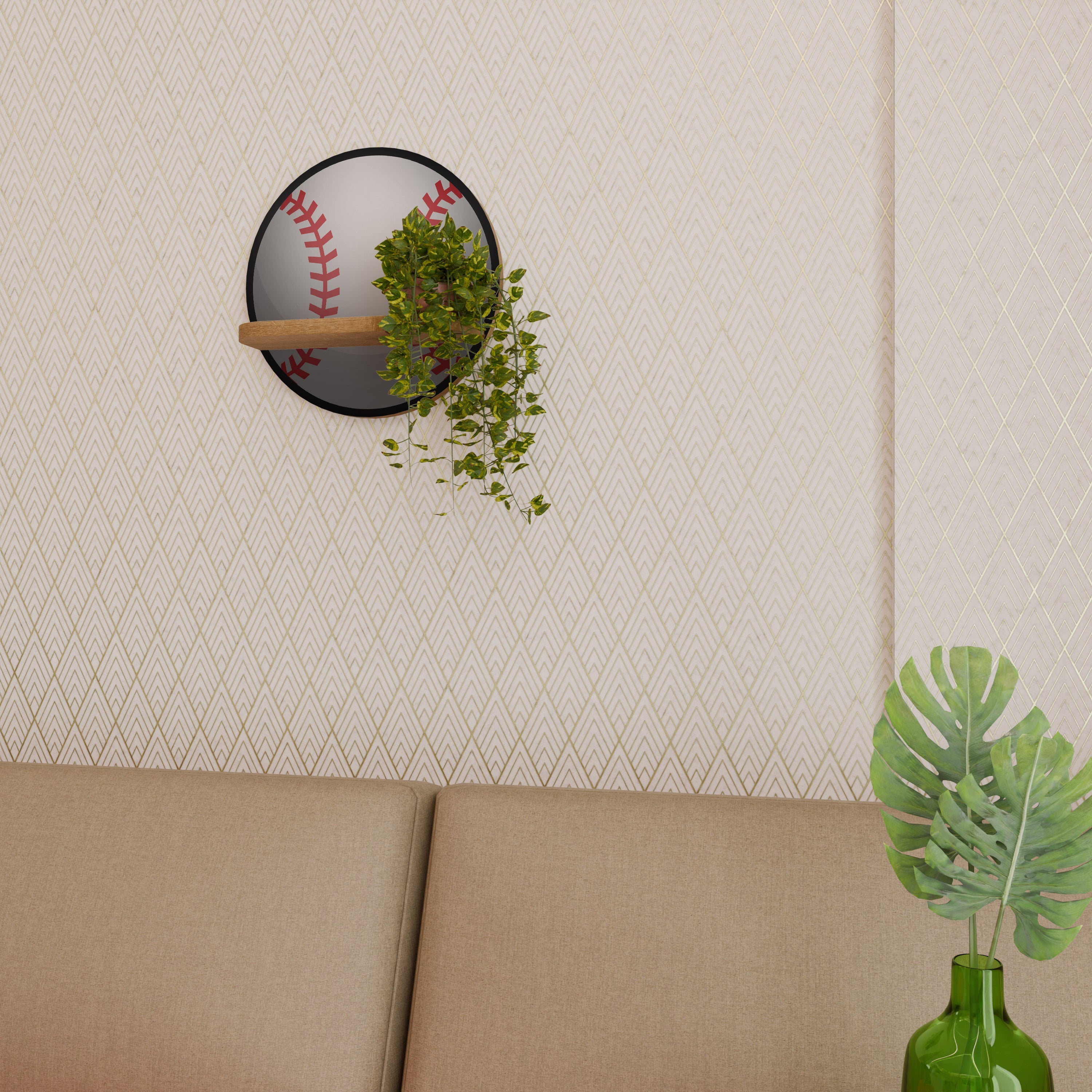 Étagère d'art ronde BASEBALL AlLURE effet chêne