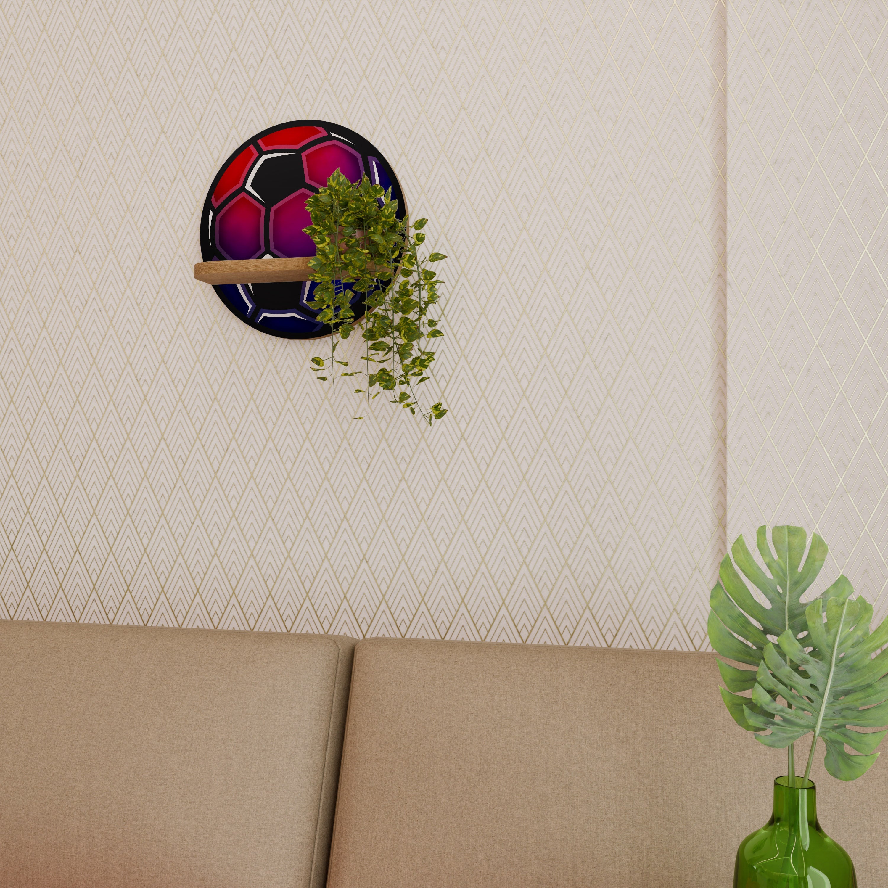 Étagère d'art ronde FOOTBALL DREAM effet chêne