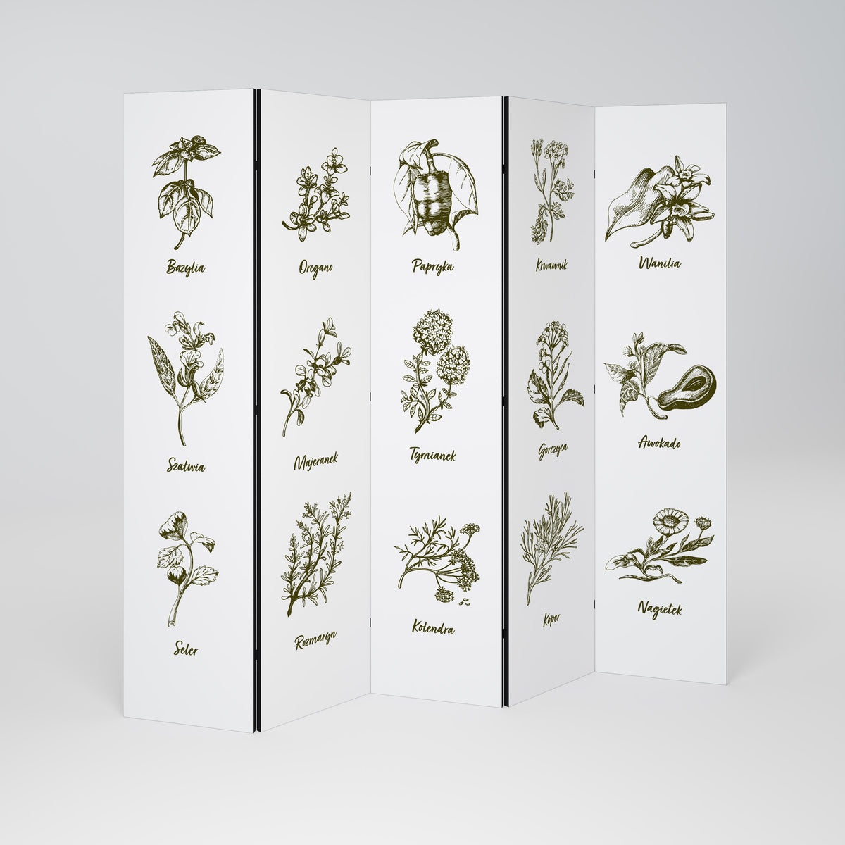 WHISPERS OF WILD HERBS 5-Panel Room Divider
