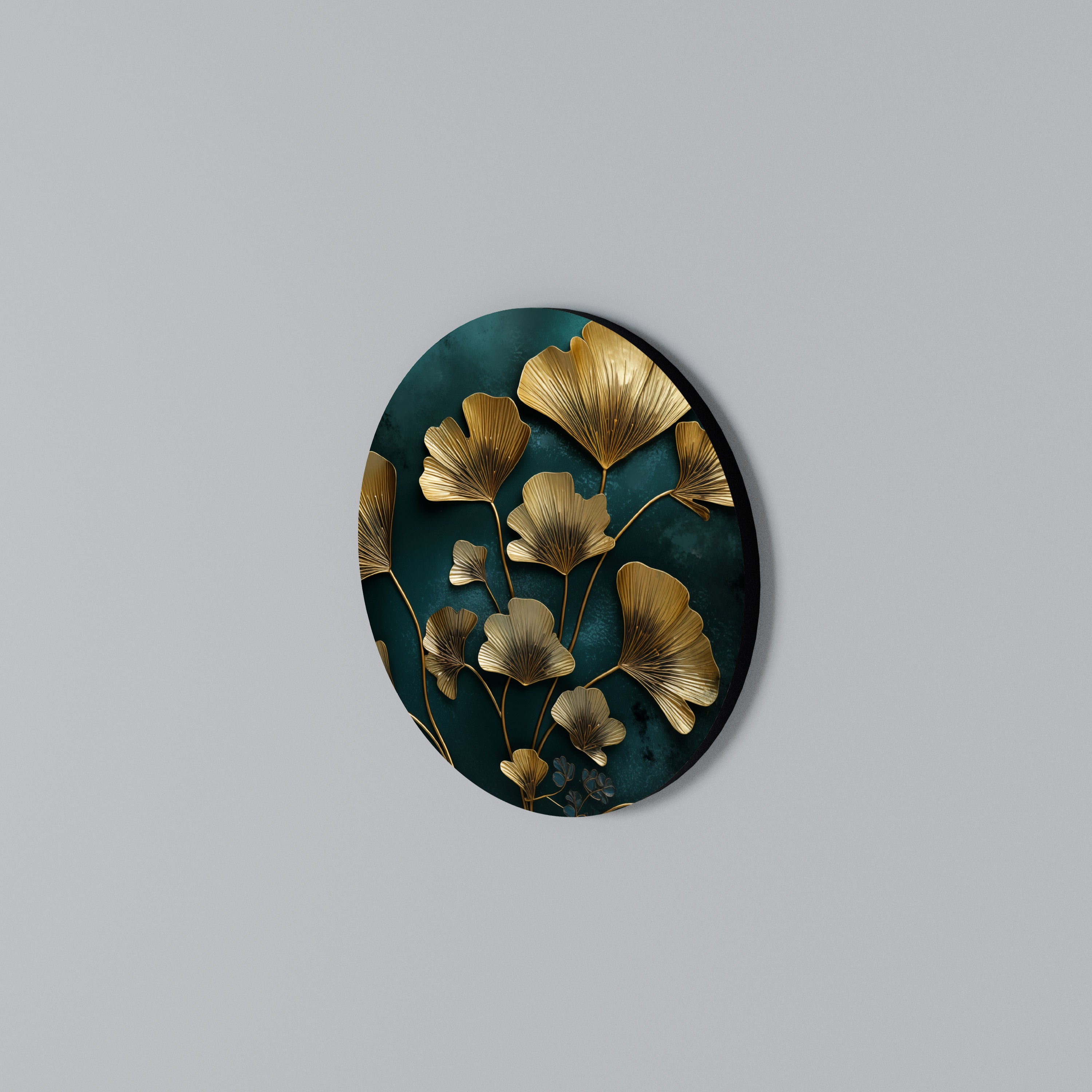 GOLDEN FLORA FANTASY Round Wall Art