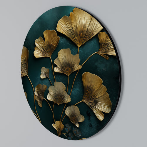 GOLDEN FLORA FANTASY Round Wall Art