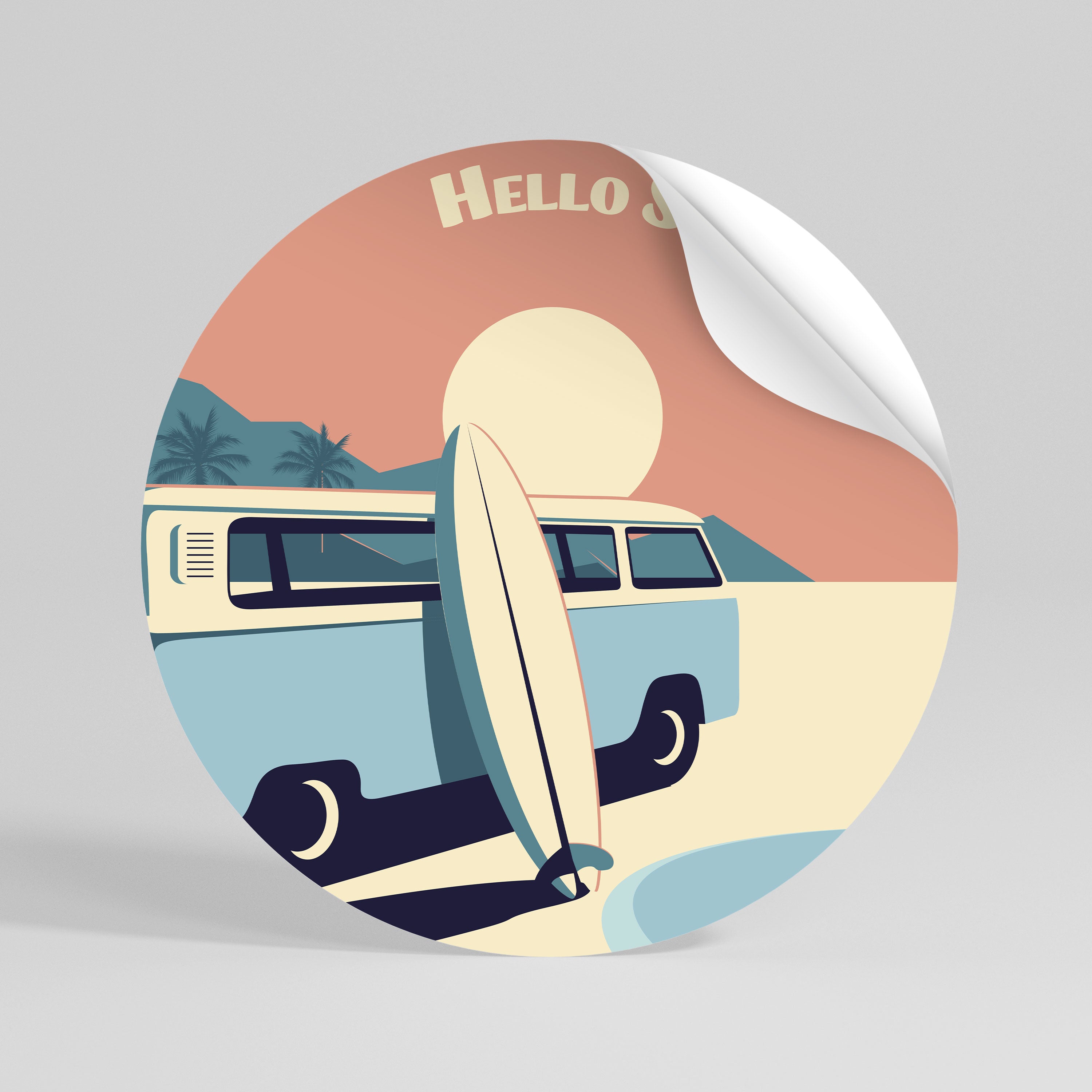 HELLO SUMMER Peel and Stick Round Sticker