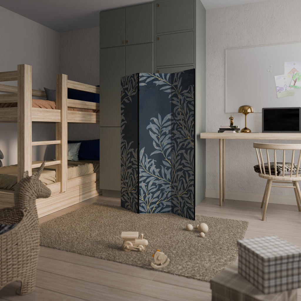 Séparateur de pièce décoratif à 3 panneaux FEUILLES BLEUES