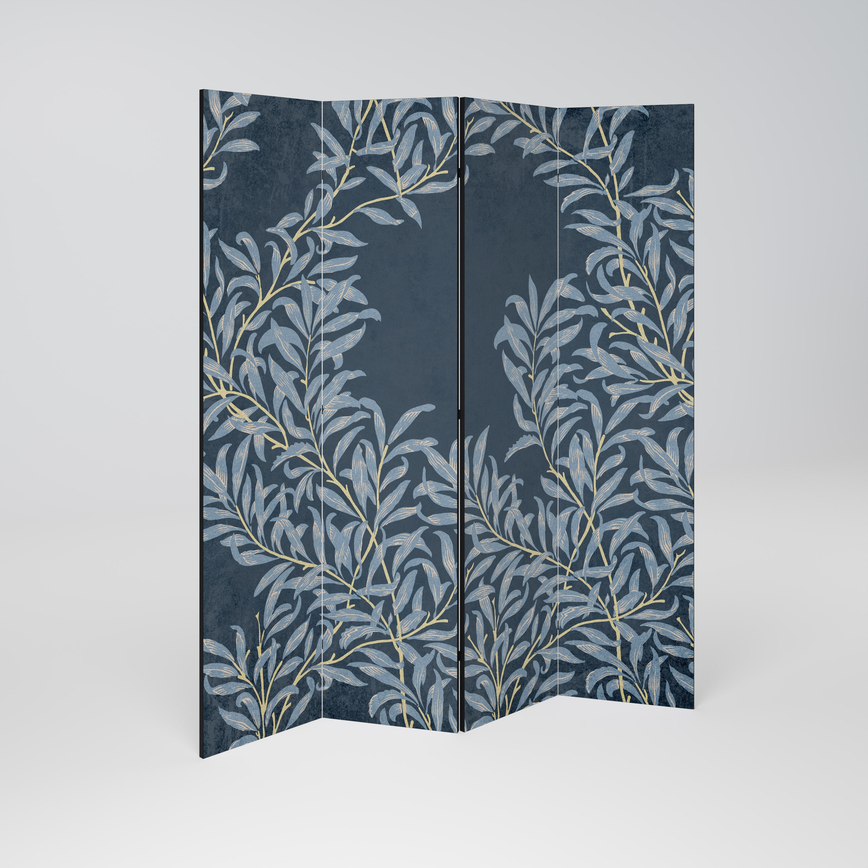 BLUE LEAVES 4-Panel Room Divider