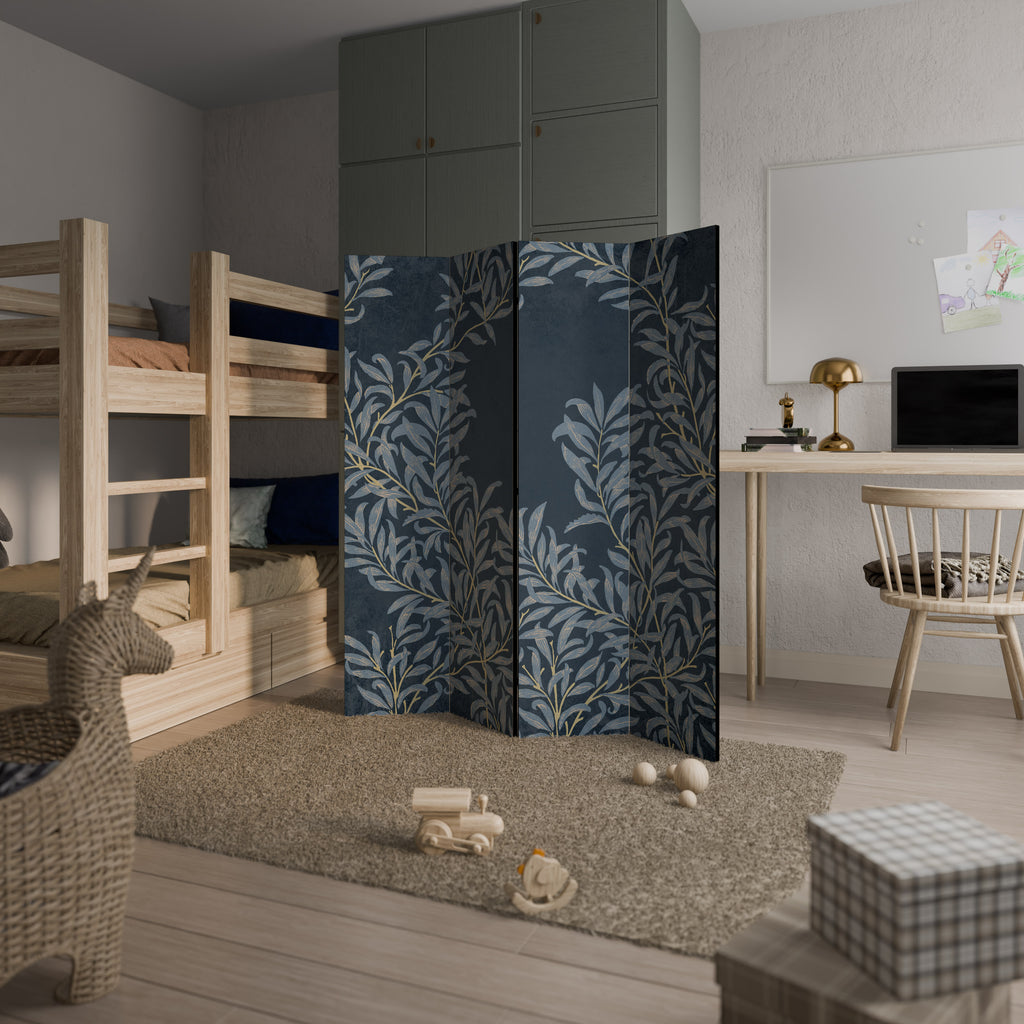 BLUE LEAVES 4-Panel Room Divider