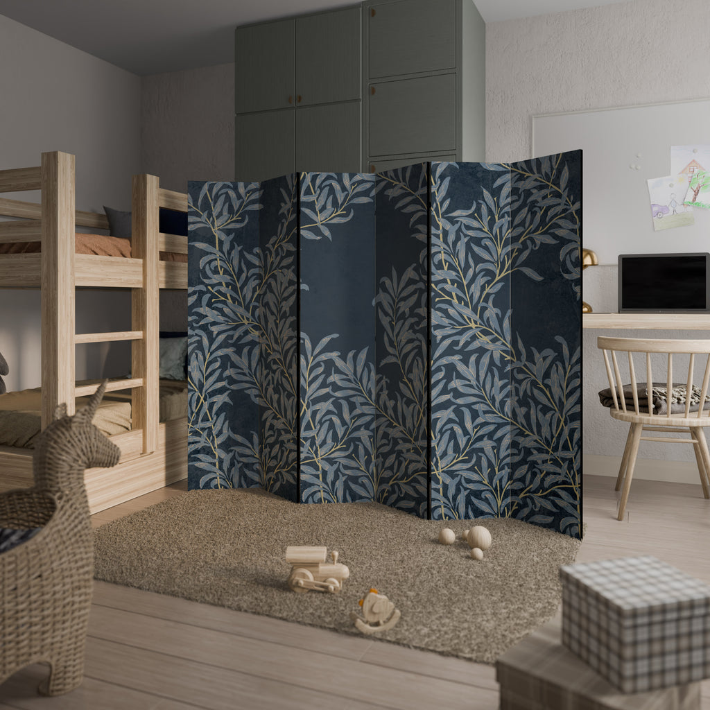 BLUE LEAVES 6-Panel Room Divider