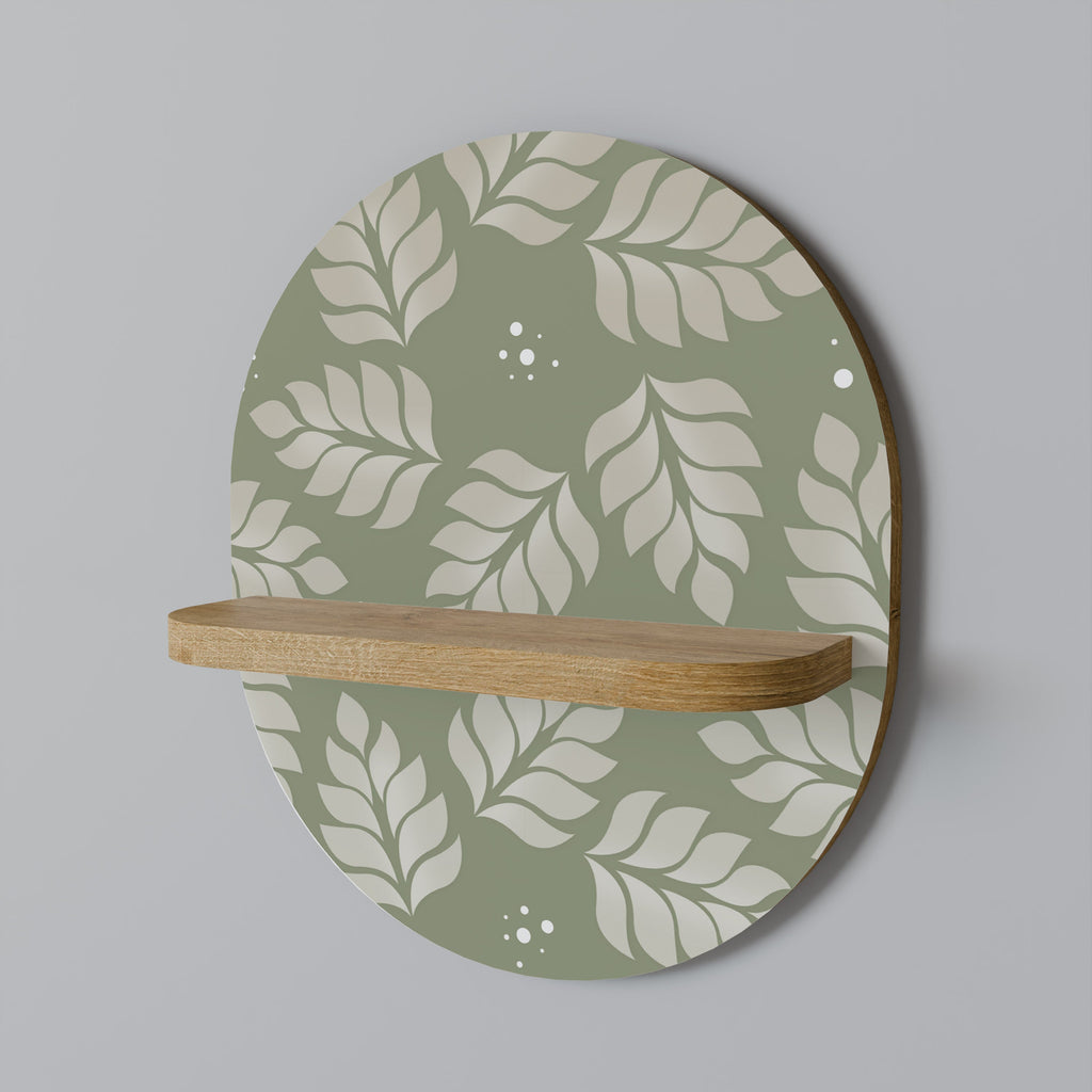 LEAVES ON GREEN Oval Art Shelf In Oak Effect