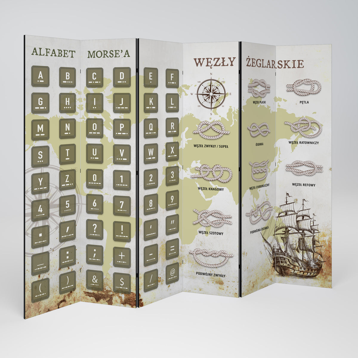 MORSE AND KNOTS 6-Panel Room Divider