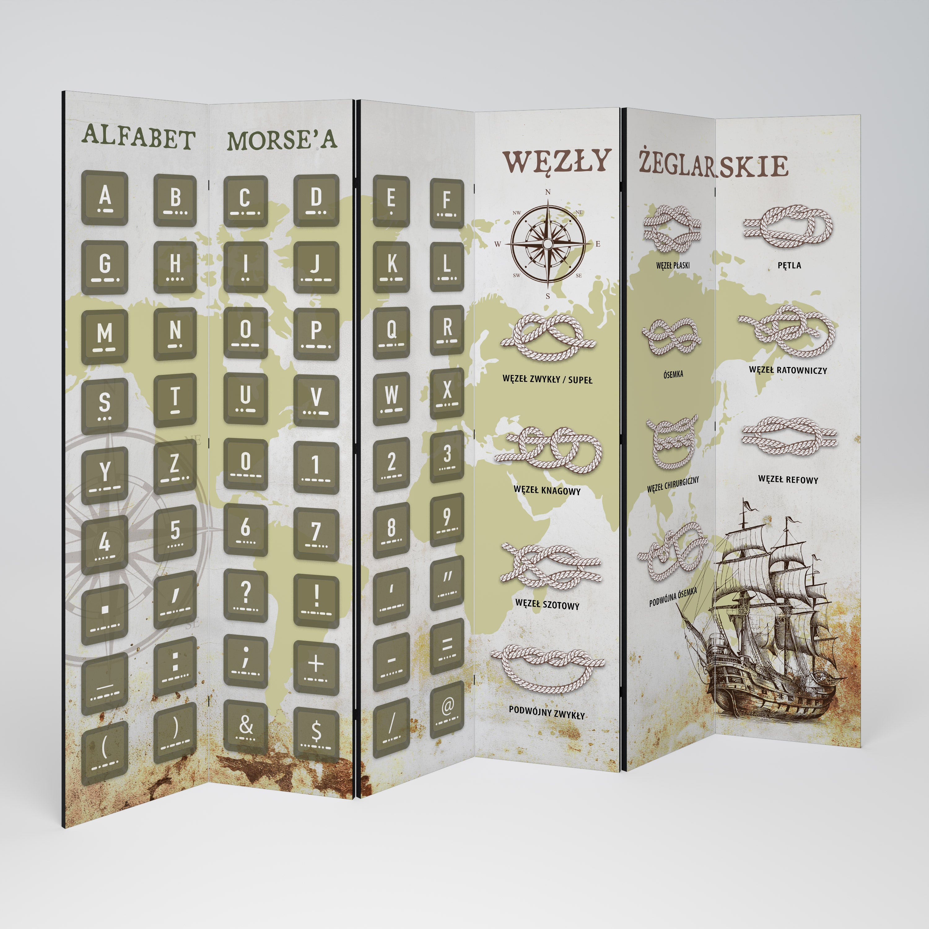 MORSE AND KNOTS 6-Panel Room Divider