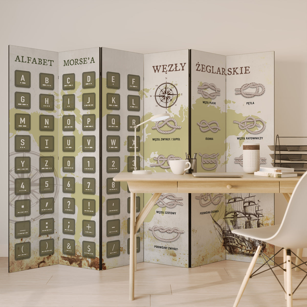 MORSE AND KNOTS 6-Panel Room Divider