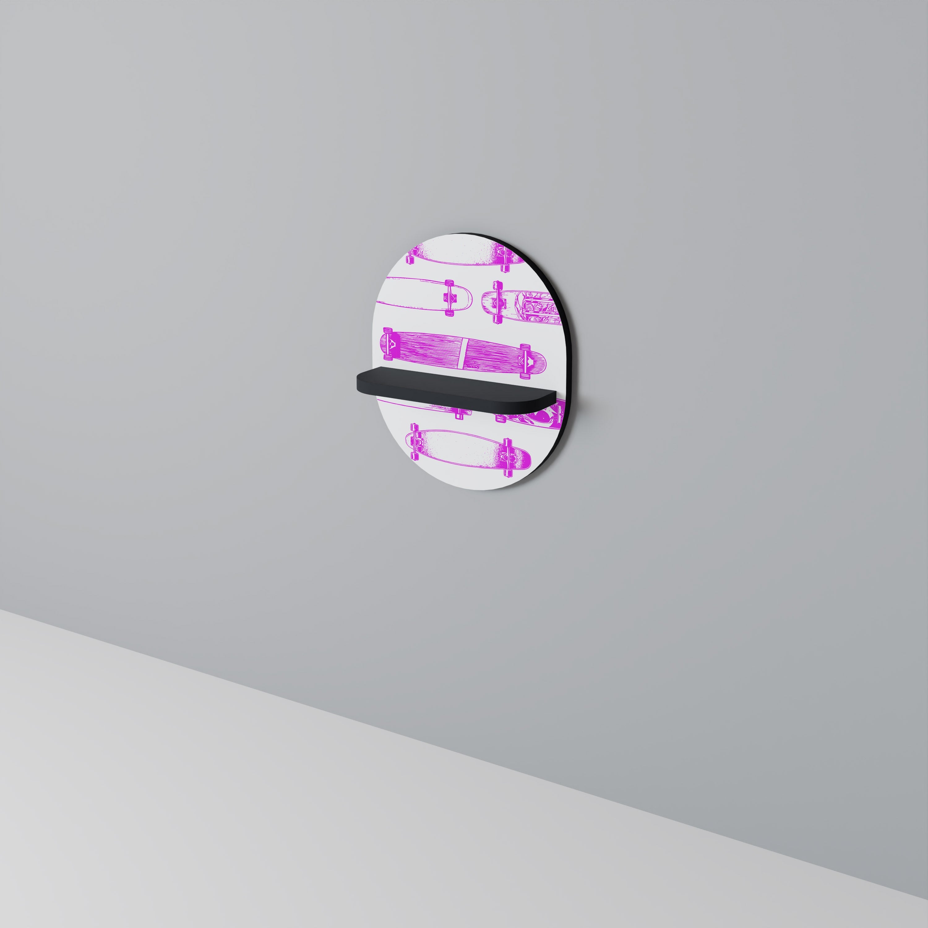 Étagère ovale pour œuvres d'art en finition noire.