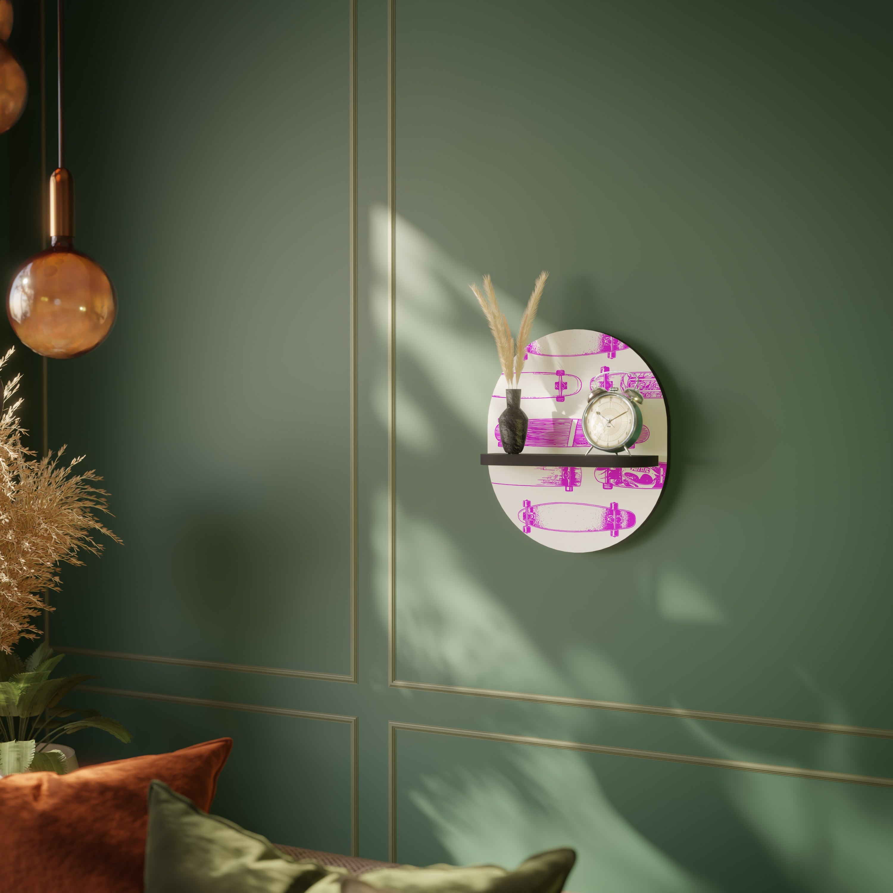 Étagère ovale pour œuvres d'art en finition noire.