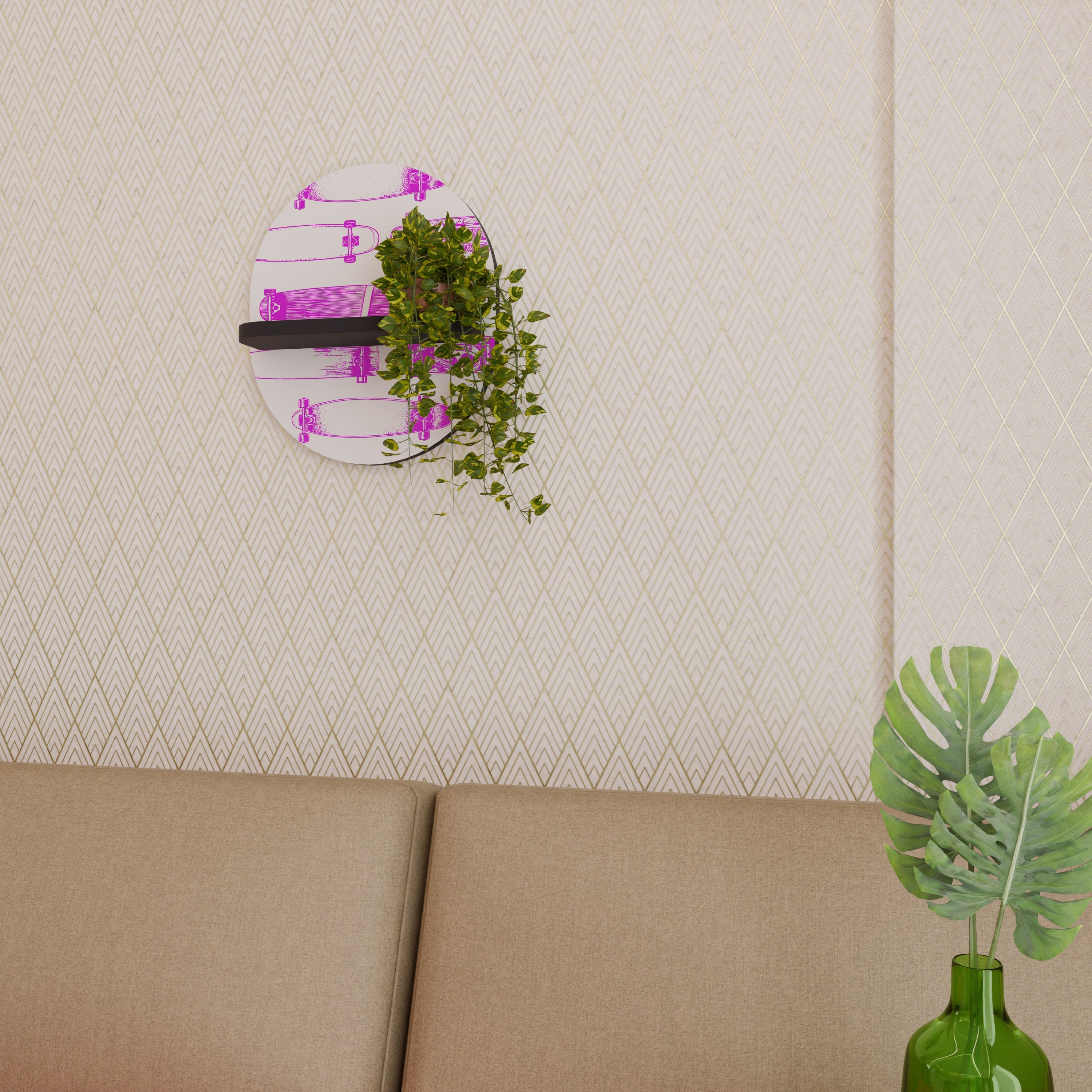 Étagère ovale pour œuvres d'art en finition noire.