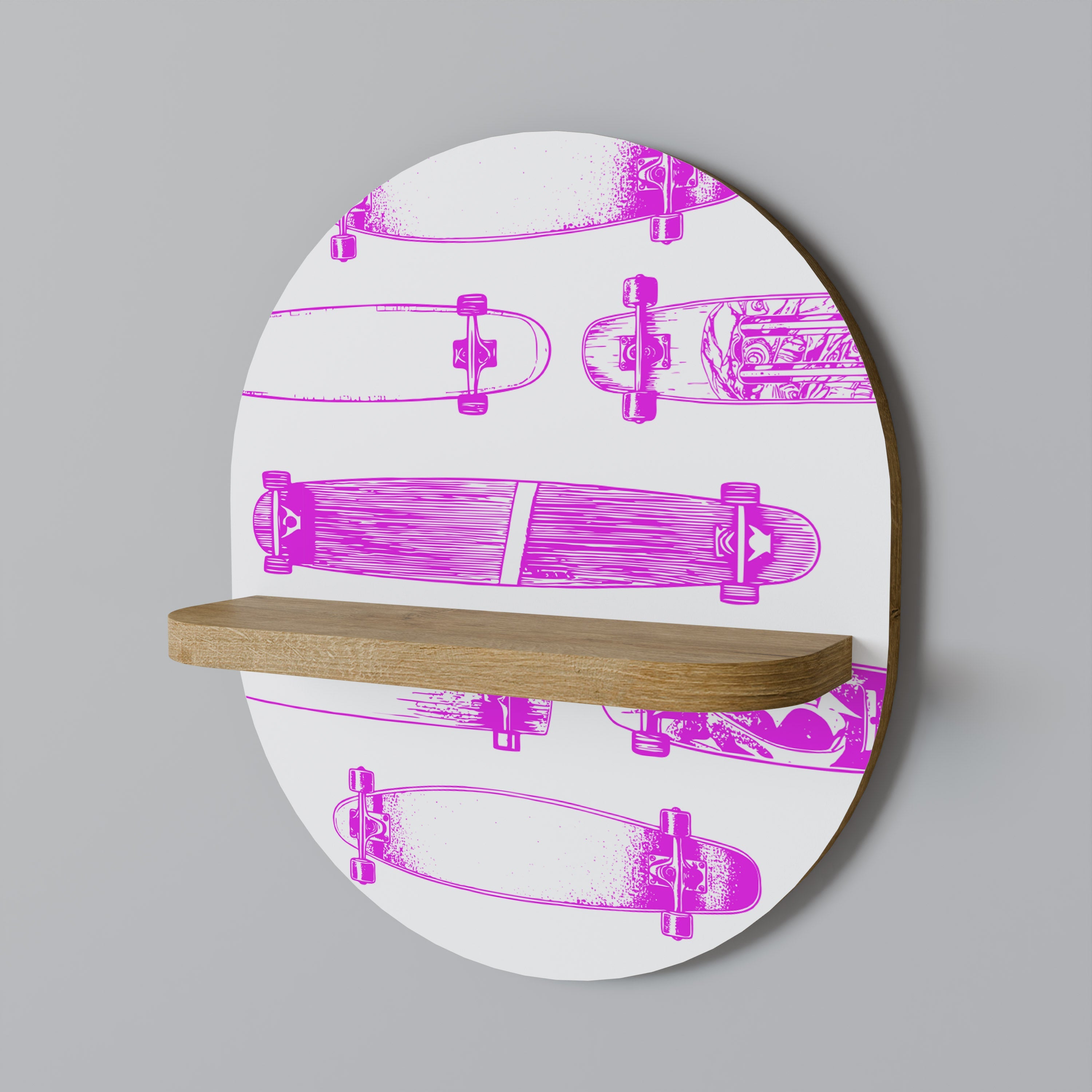 Étagère d'art ovale effet chêne SKATEBOARD SKETCH
