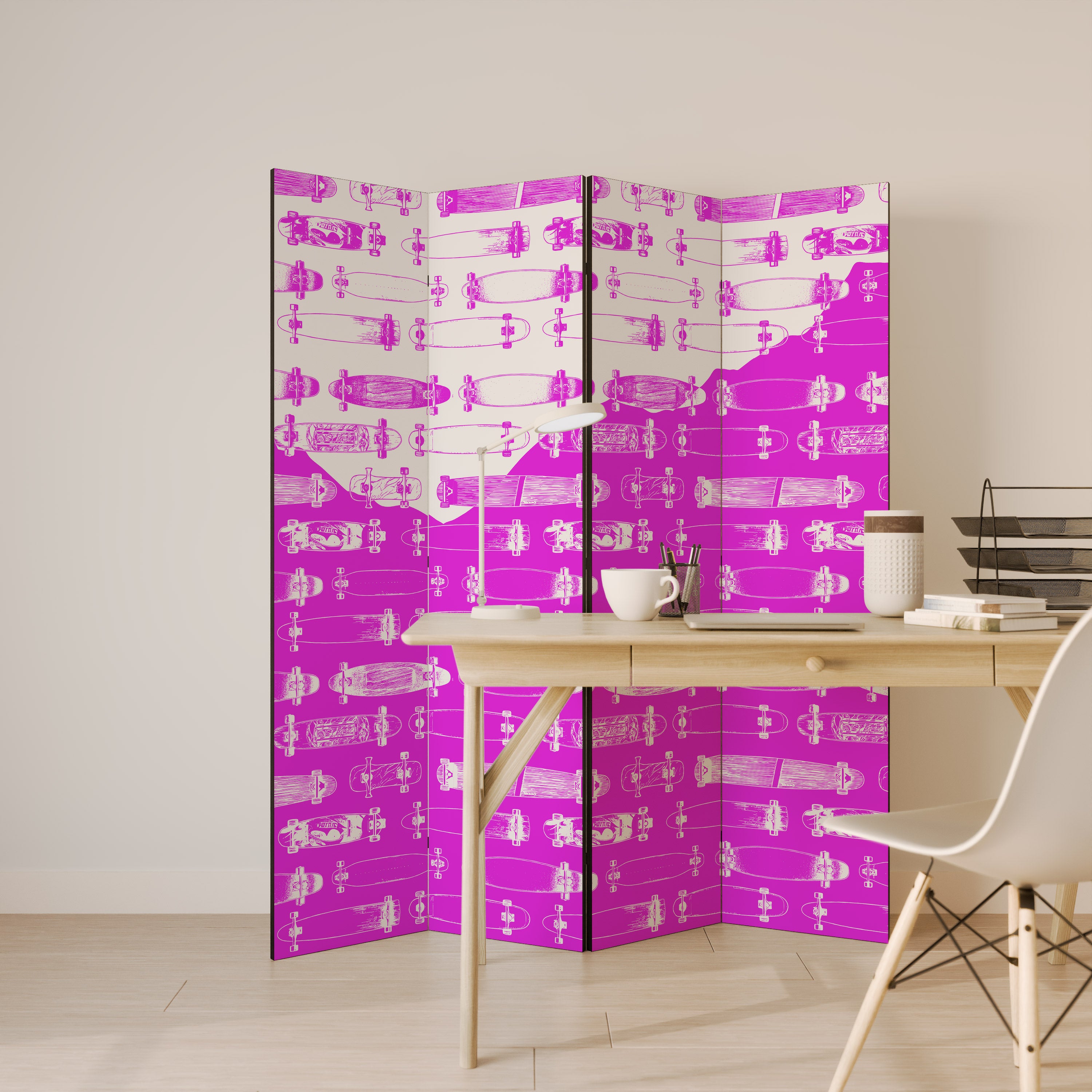 SKATEBOARD MAGENTA 4-Panel Room Divider