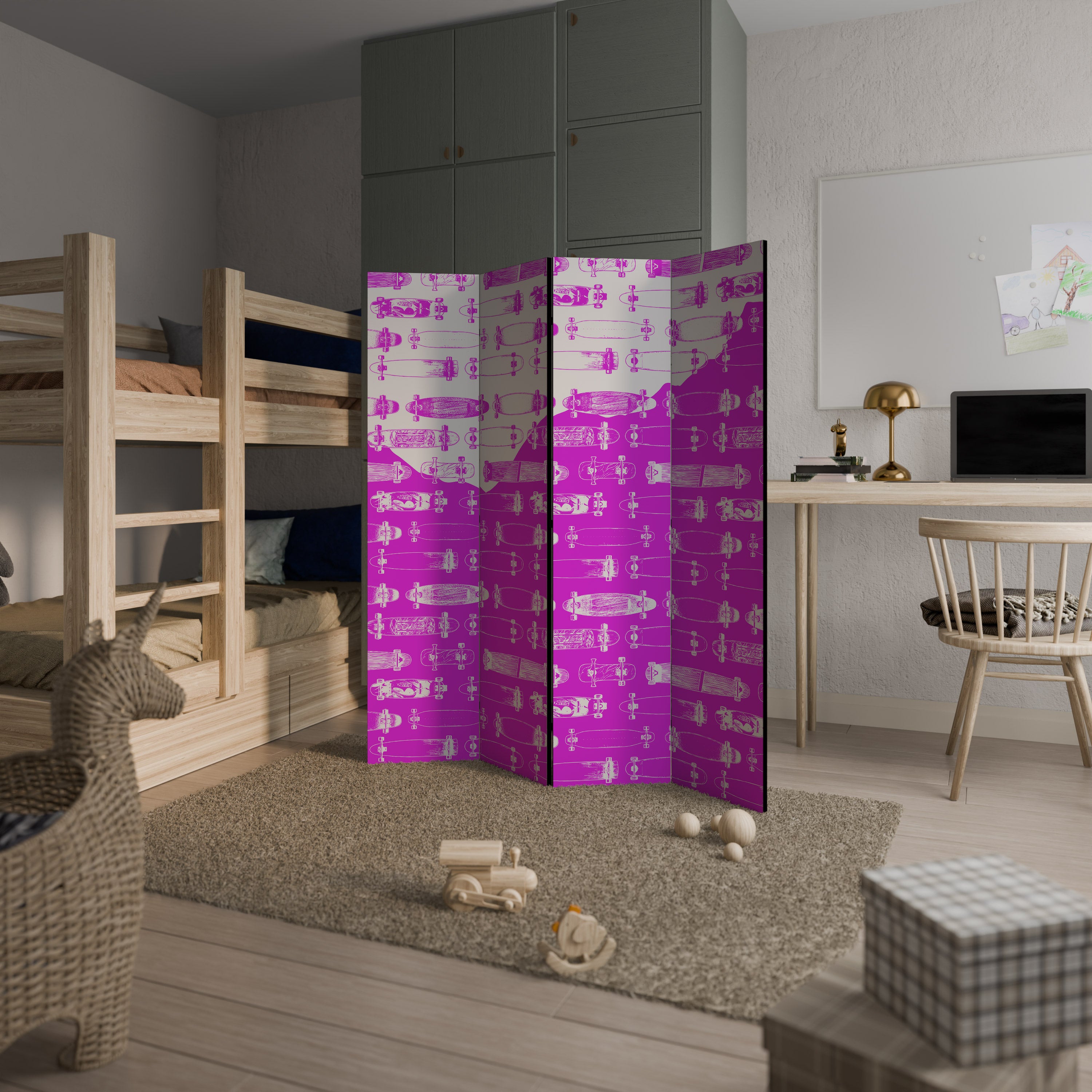 SKATEBOARD MAGENTA 4-Panel Room Divider
