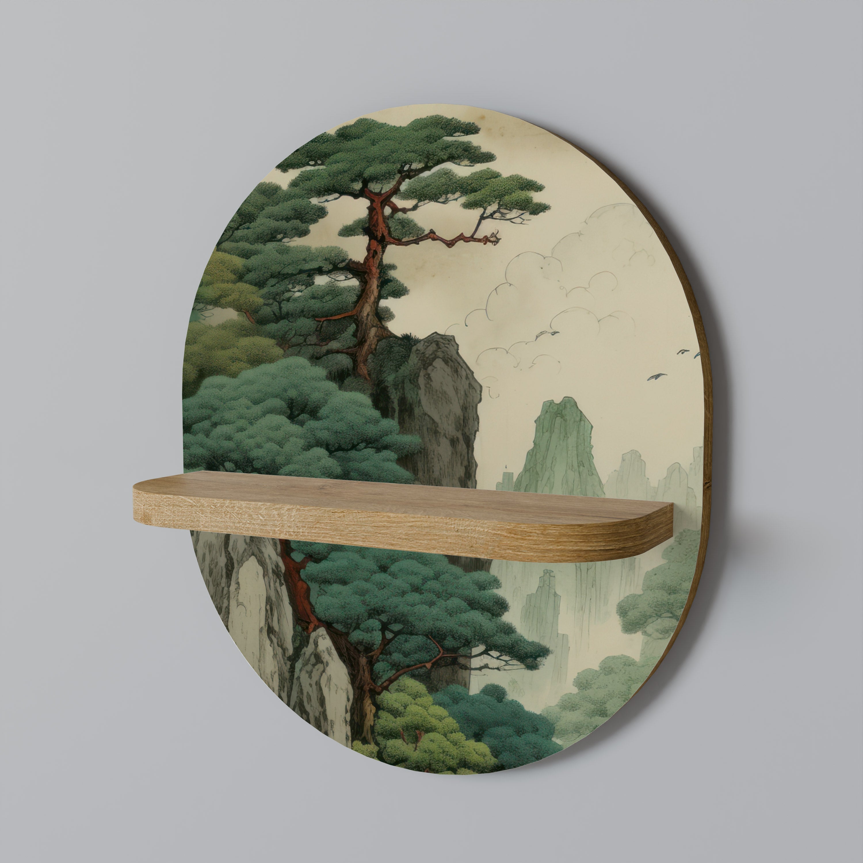 Étagère d'art ovale VERDURE ABYSS effet chêne