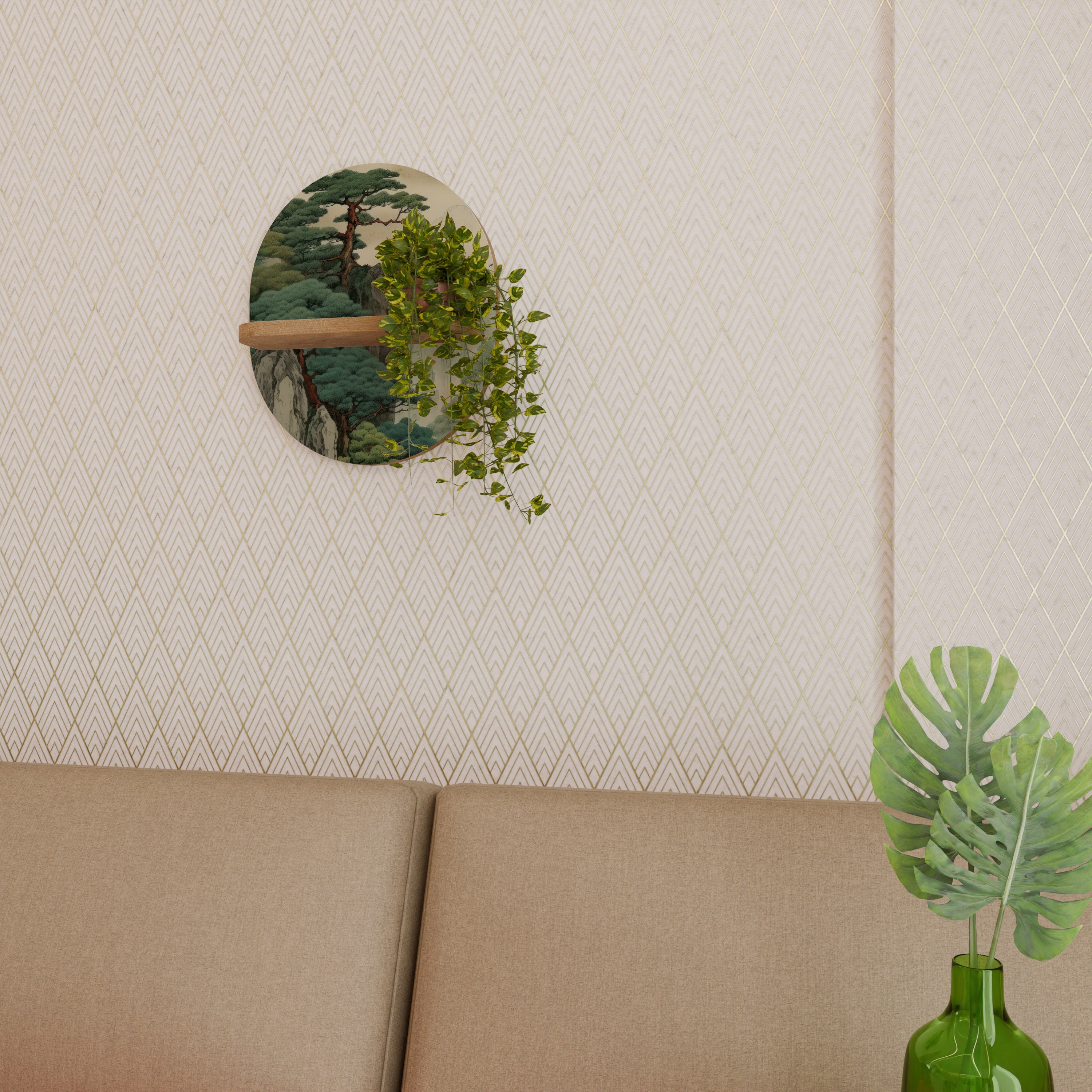 Étagère d'art ovale VERDURE ABYSS effet chêne