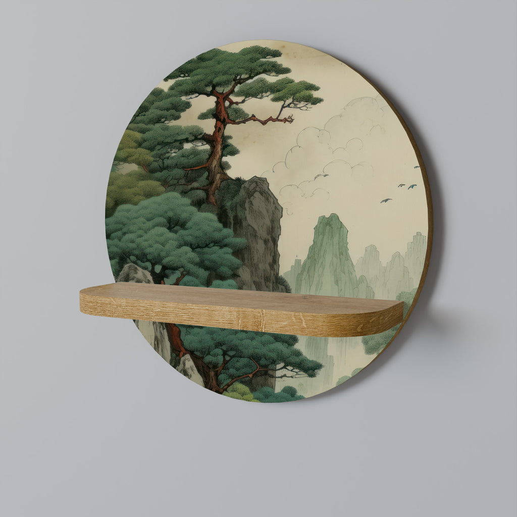 Étagère d'art ronde VERDURE ABYSS effet chêne