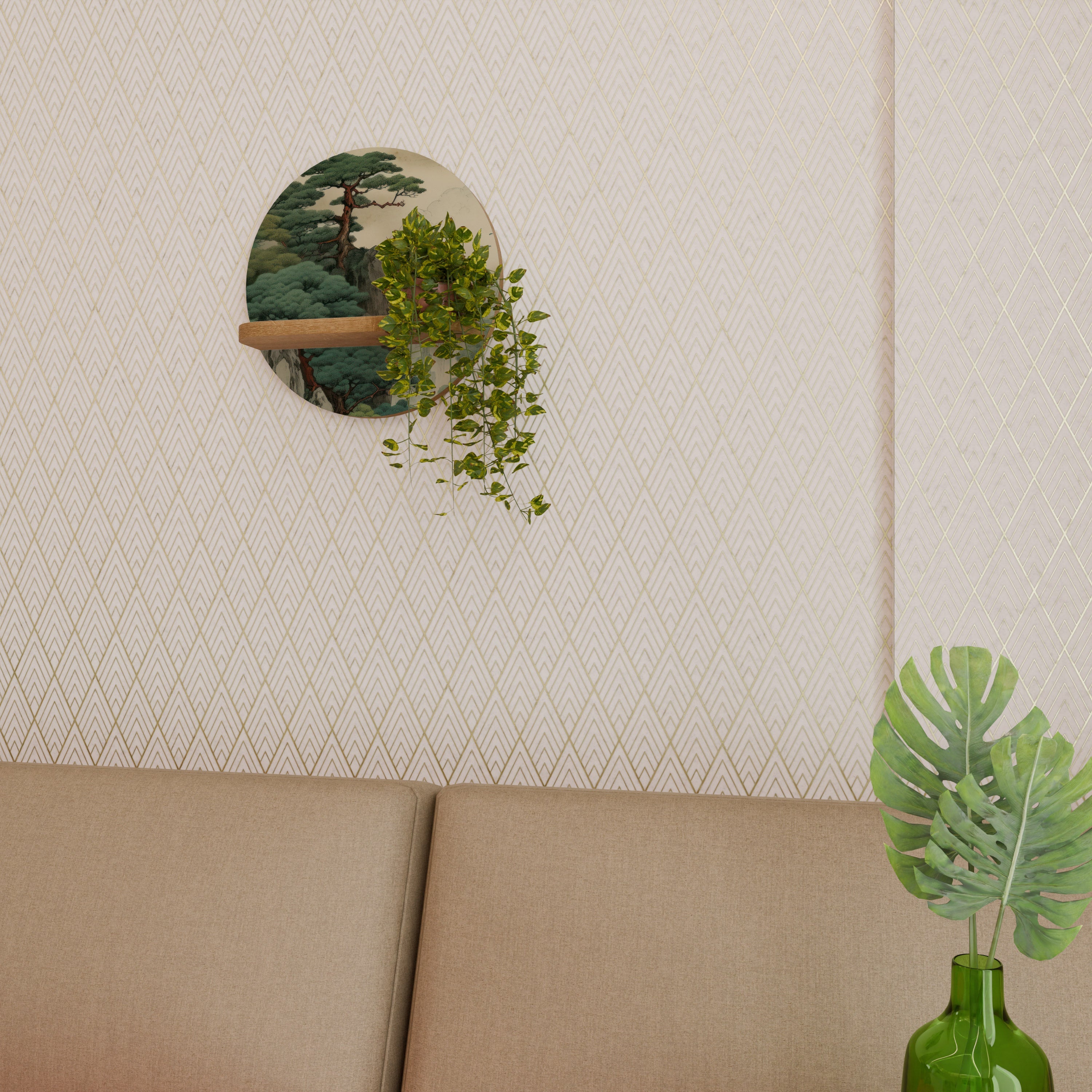 Étagère d'art ronde VERDURE ABYSS effet chêne