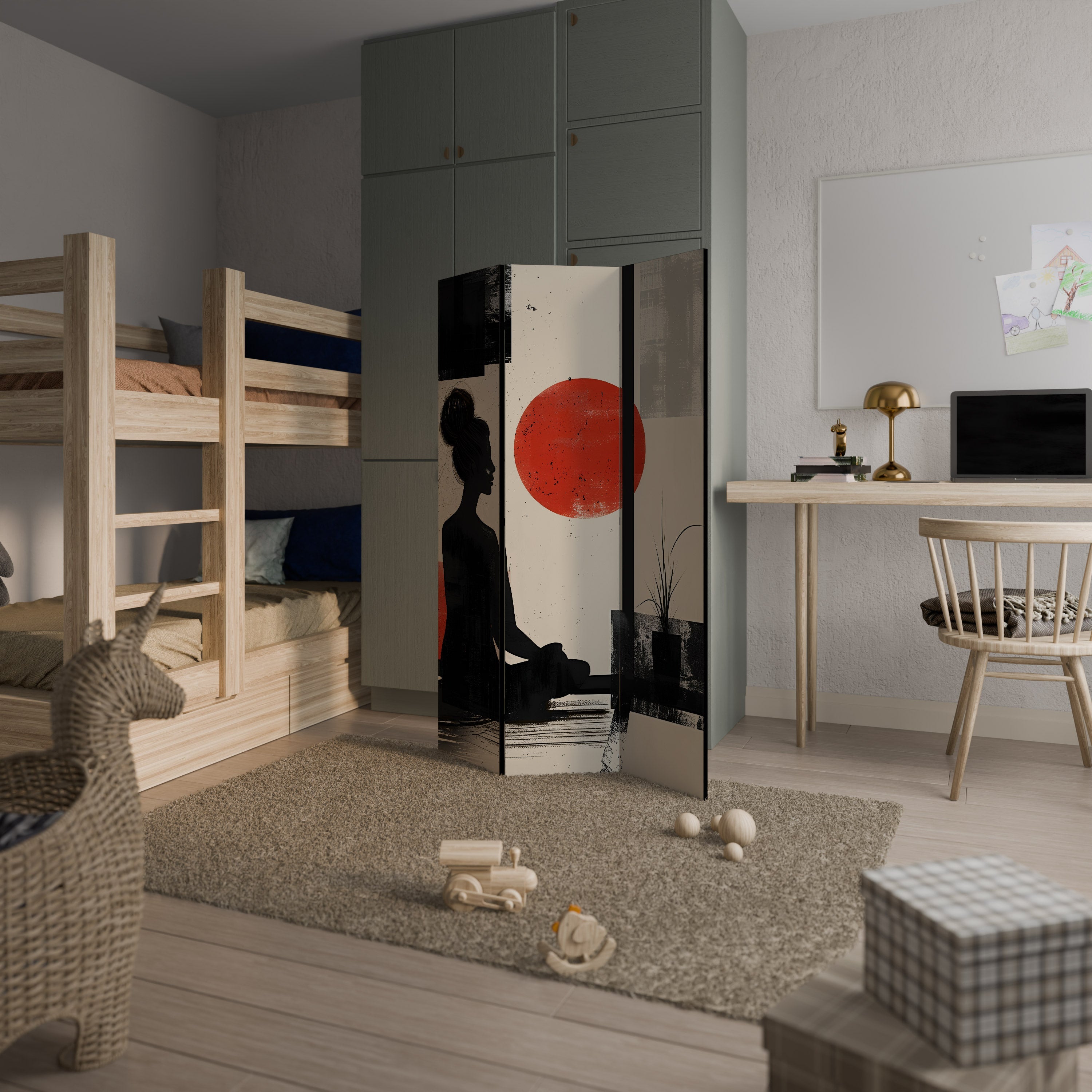 Paravent décoratif à 3 panneaux RED SUNSATION