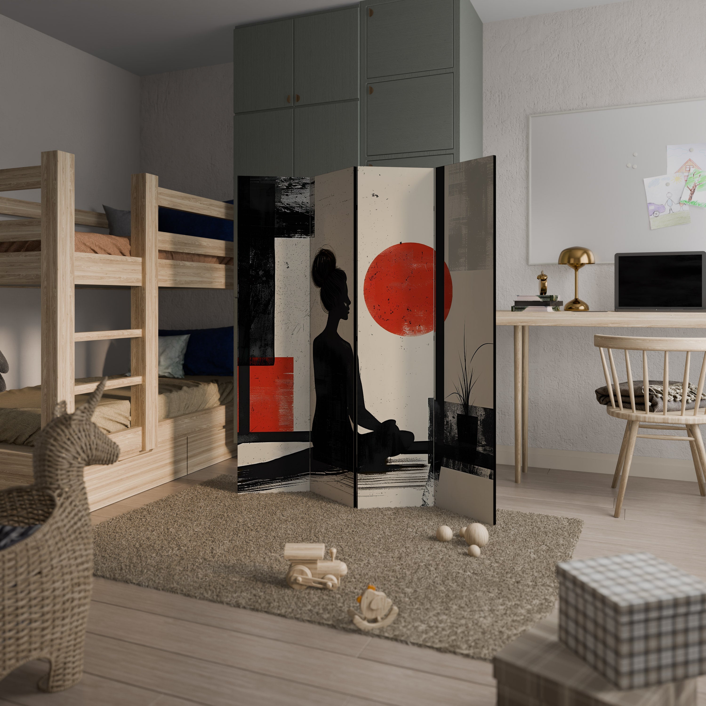 Paravent décoratif à 4 panneaux RED SUNSATION