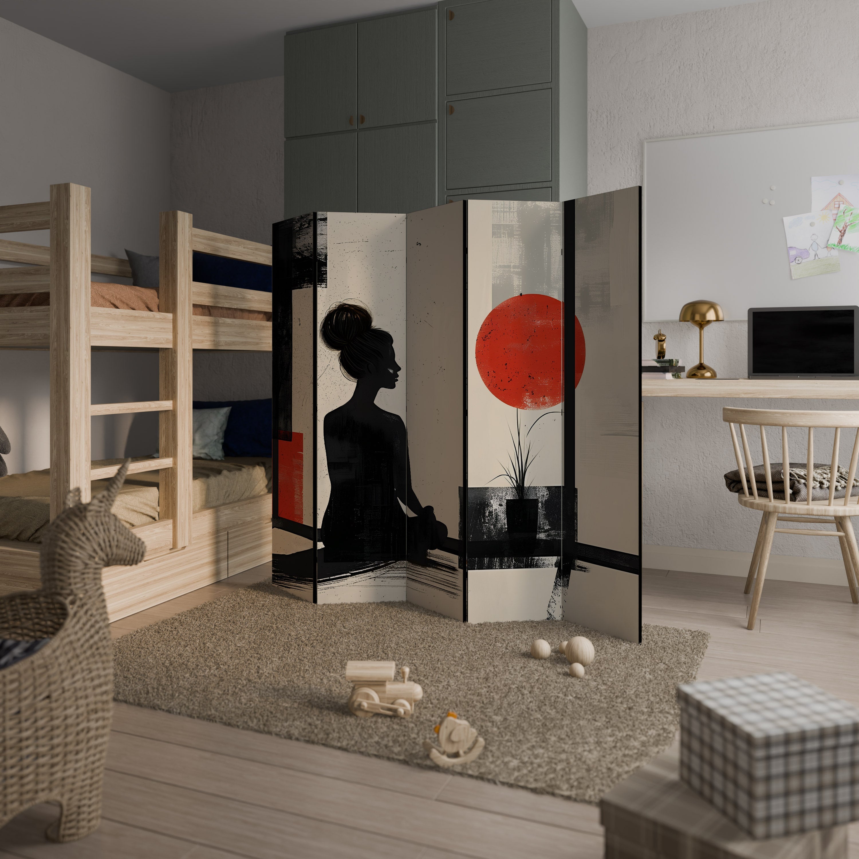 Paravent décoratif à 5 panneaux RED SUNSATION