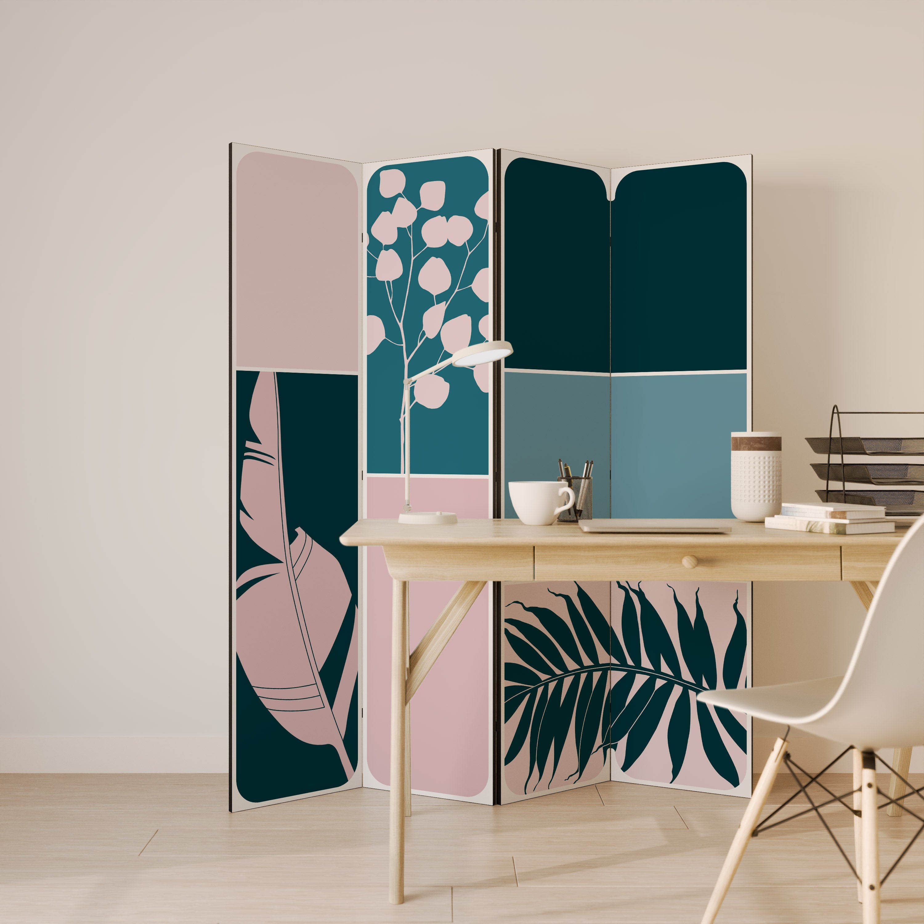 COMBINAISON DE FORMES Séparateur de pièce décoratif à 4 panneaux