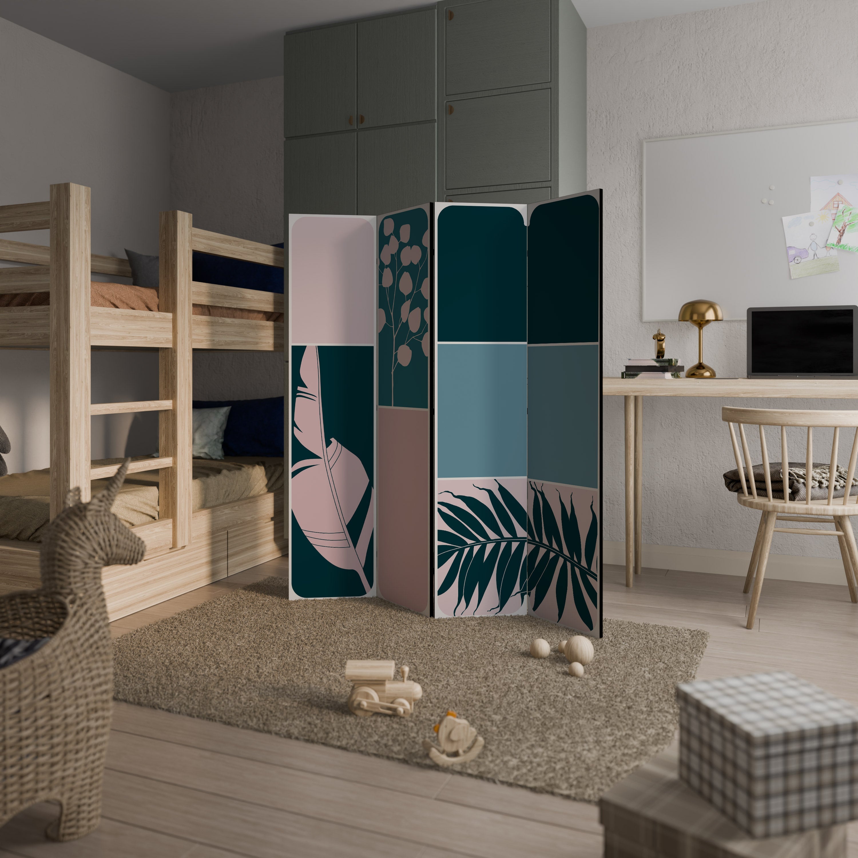 COMBINAISON DE FORMES Séparateur de pièce décoratif à 4 panneaux