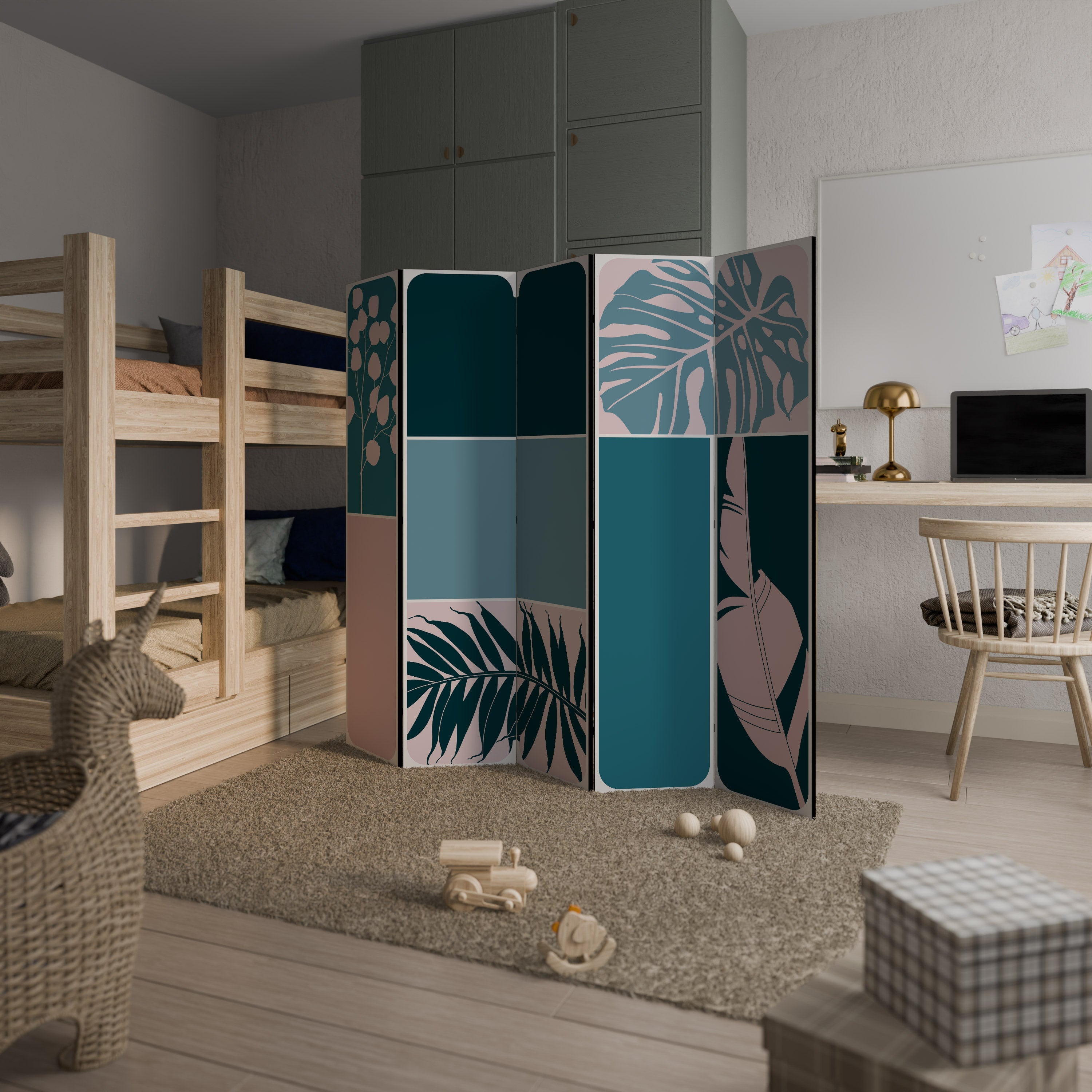 COMBINAISON DE FORMES Séparateur de pièce décoratif à 5 panneaux