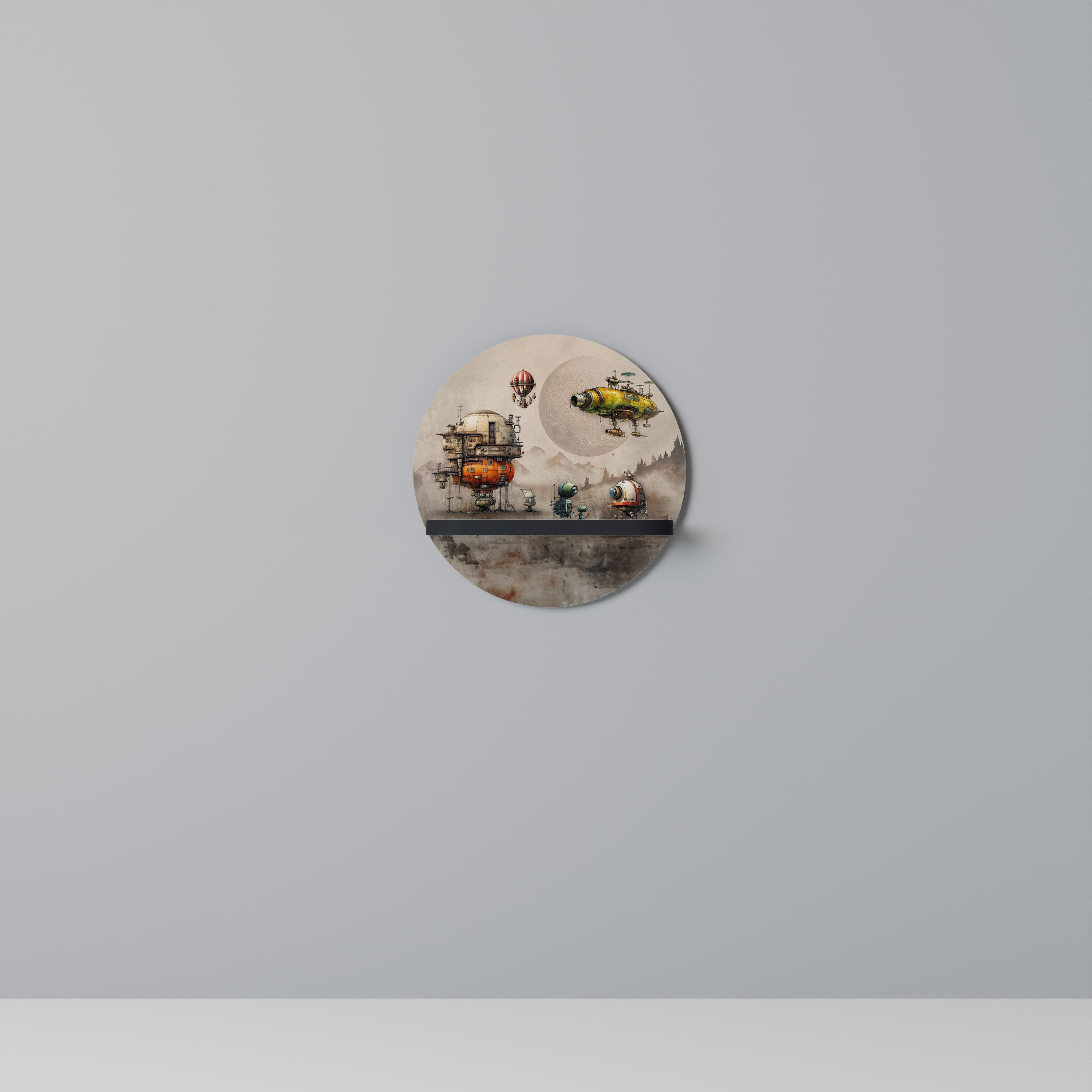 Étagère d'art ronde MACHINARIUM MACHINES en finition noire