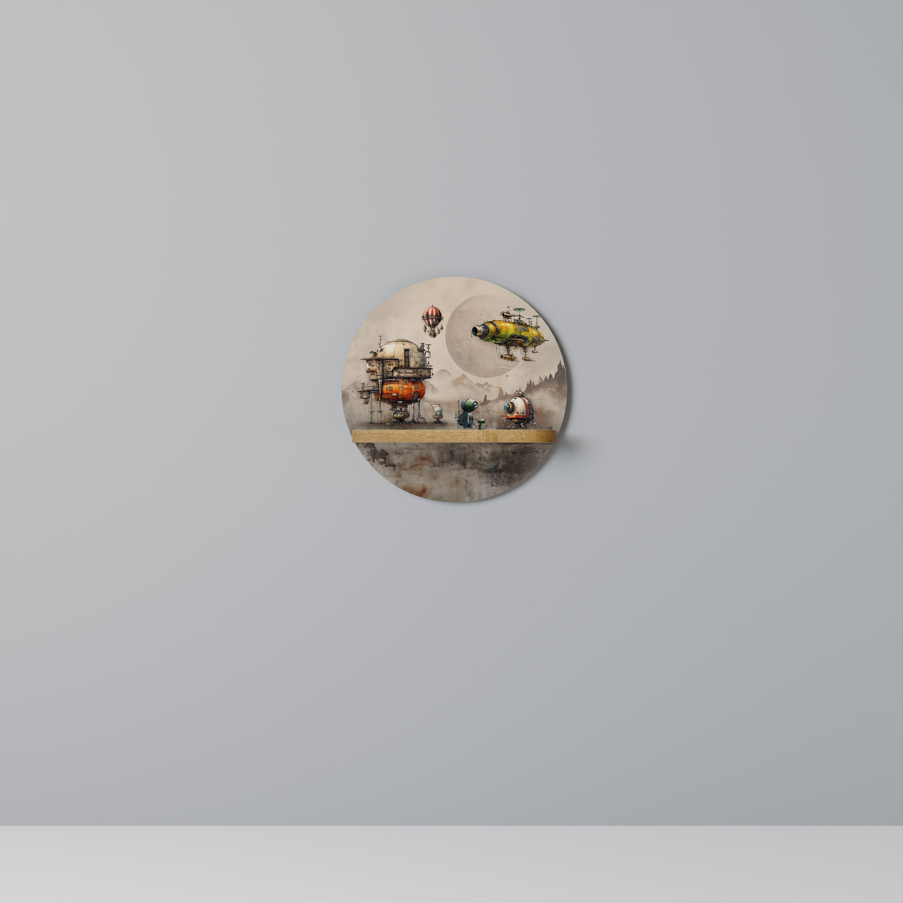 Étagère d'art ronde MACHINARIUM MACHINES effet chêne