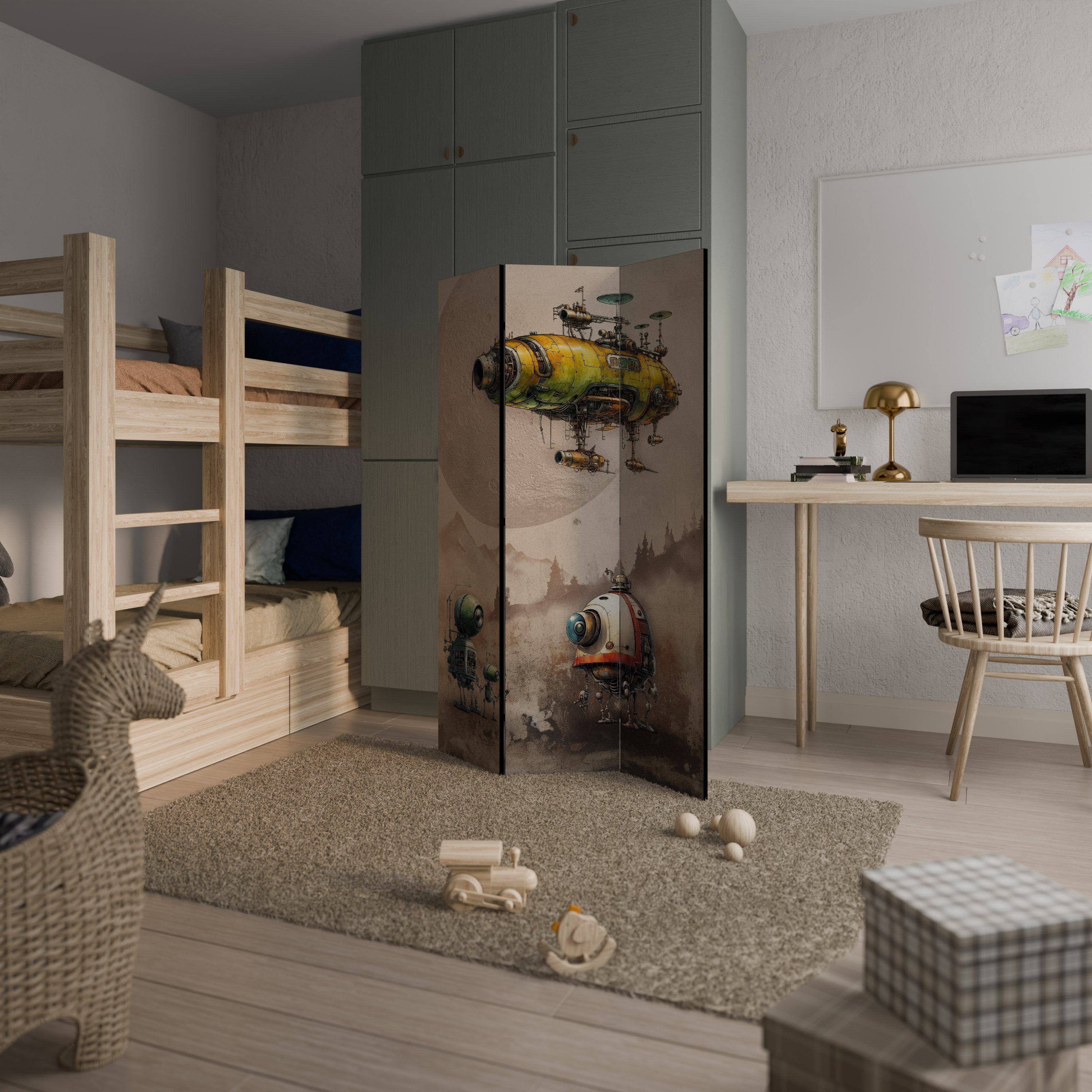 Paravent décoratif à 3 panneaux MACHINARIUM MACHINES