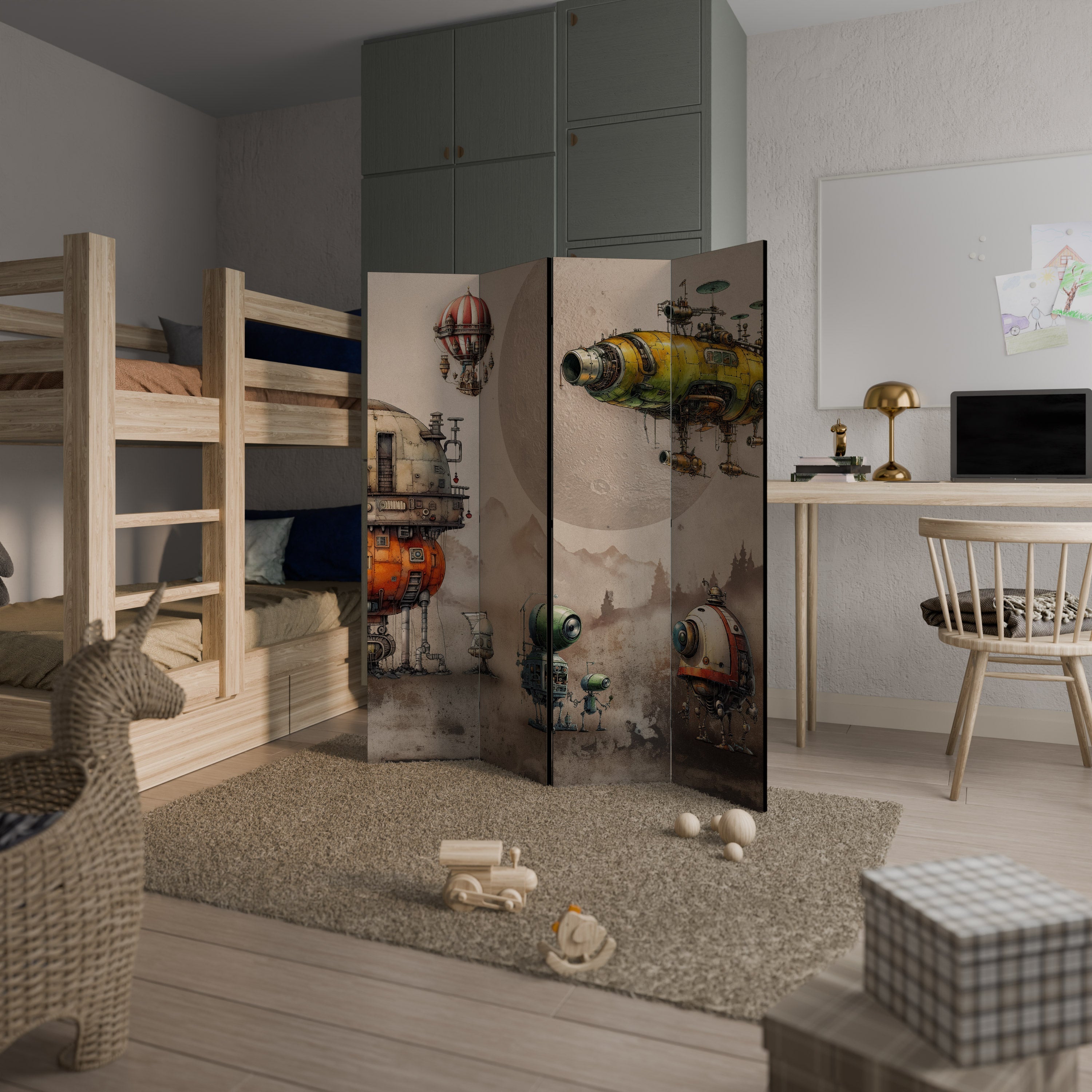 Paravent décoratif à 4 panneaux MACHINARIUM MACHINES