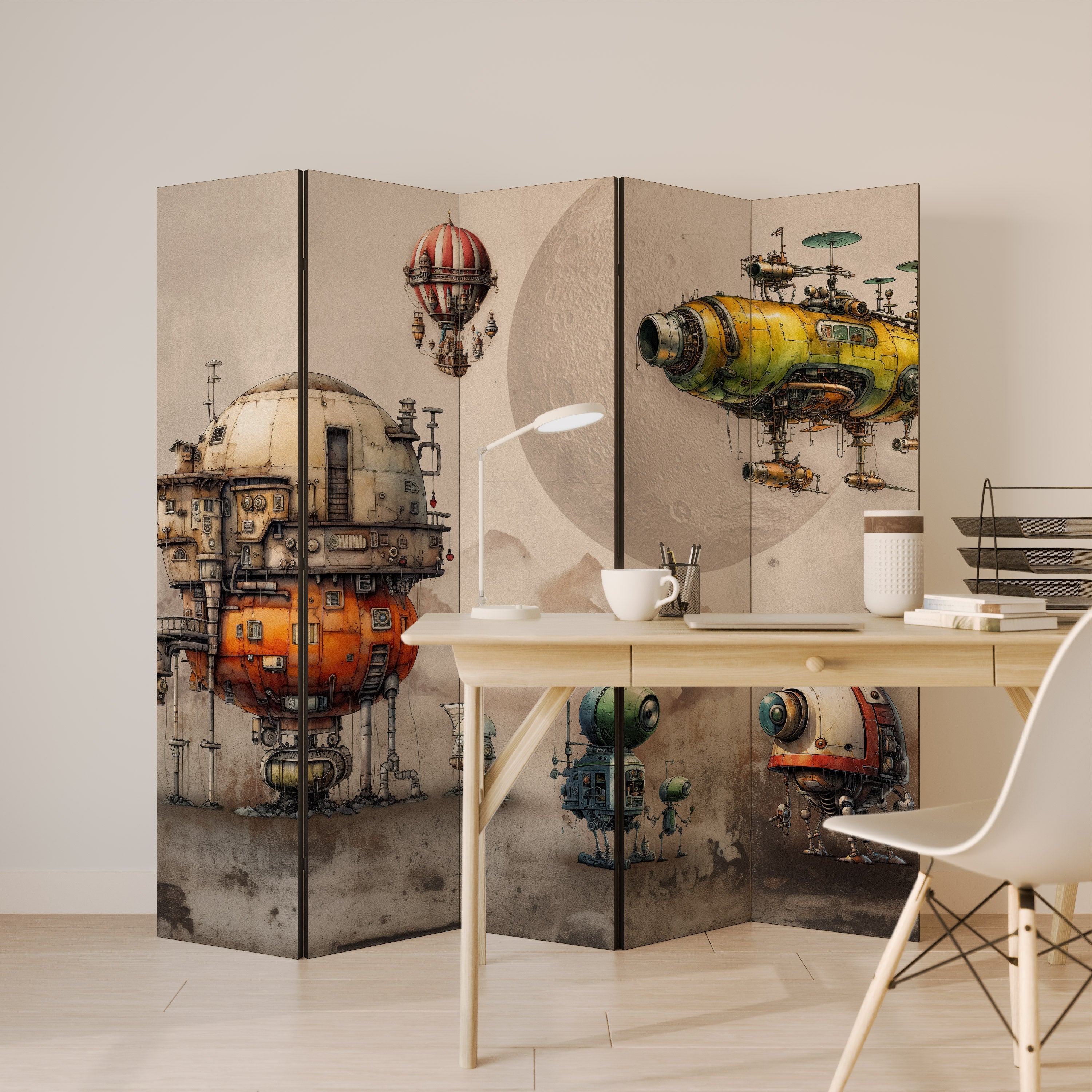 Paravent décoratif à 5 panneaux MACHINARIUM MACHINES