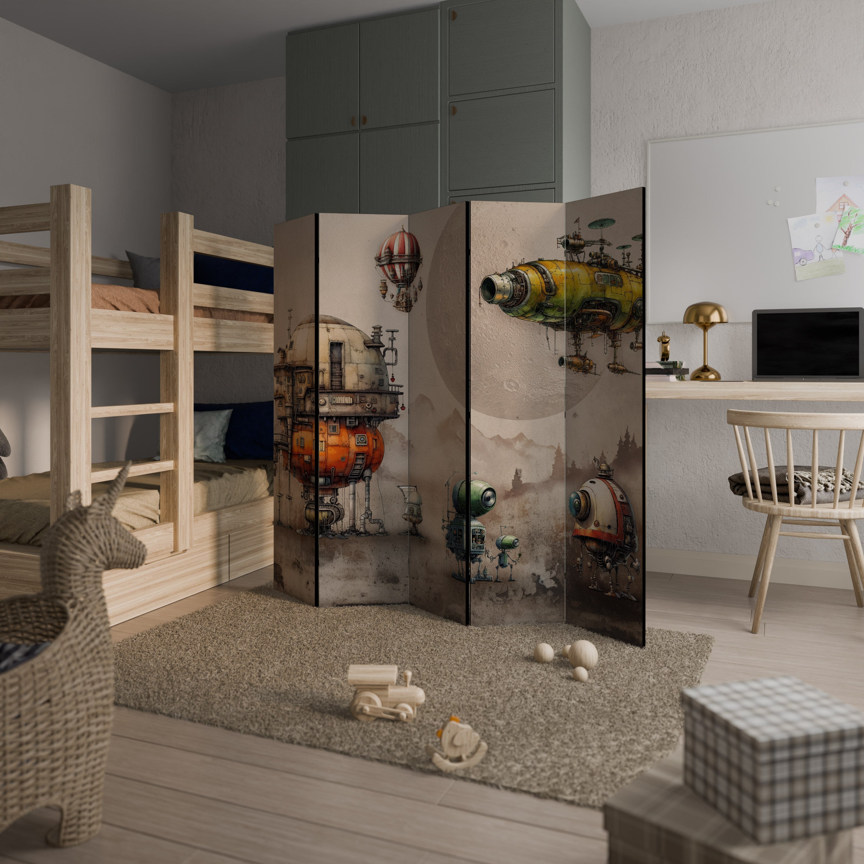 Paravent décoratif à 5 panneaux MACHINARIUM MACHINES