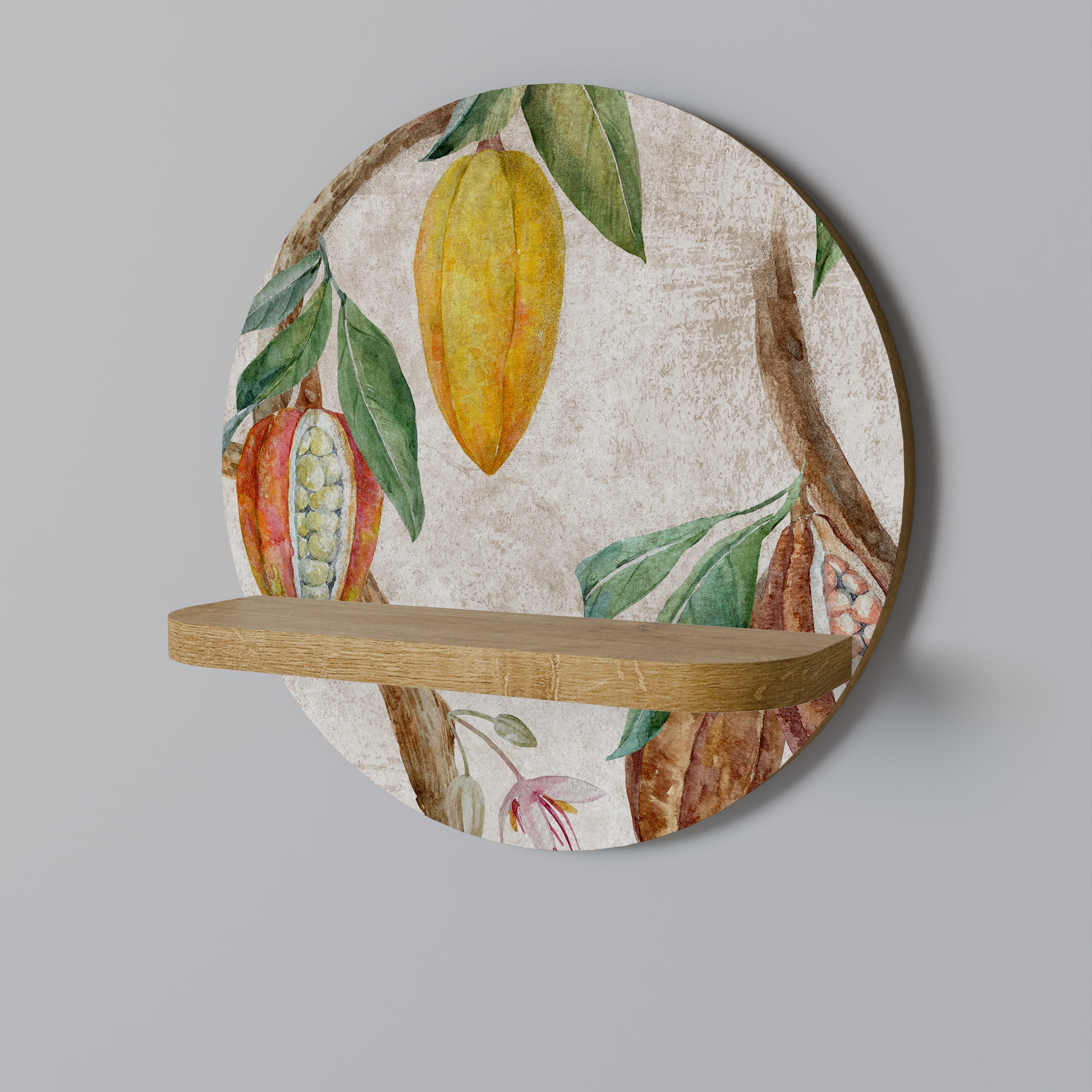 Étagère d'art ronde COCOA FRUITS effet chêne