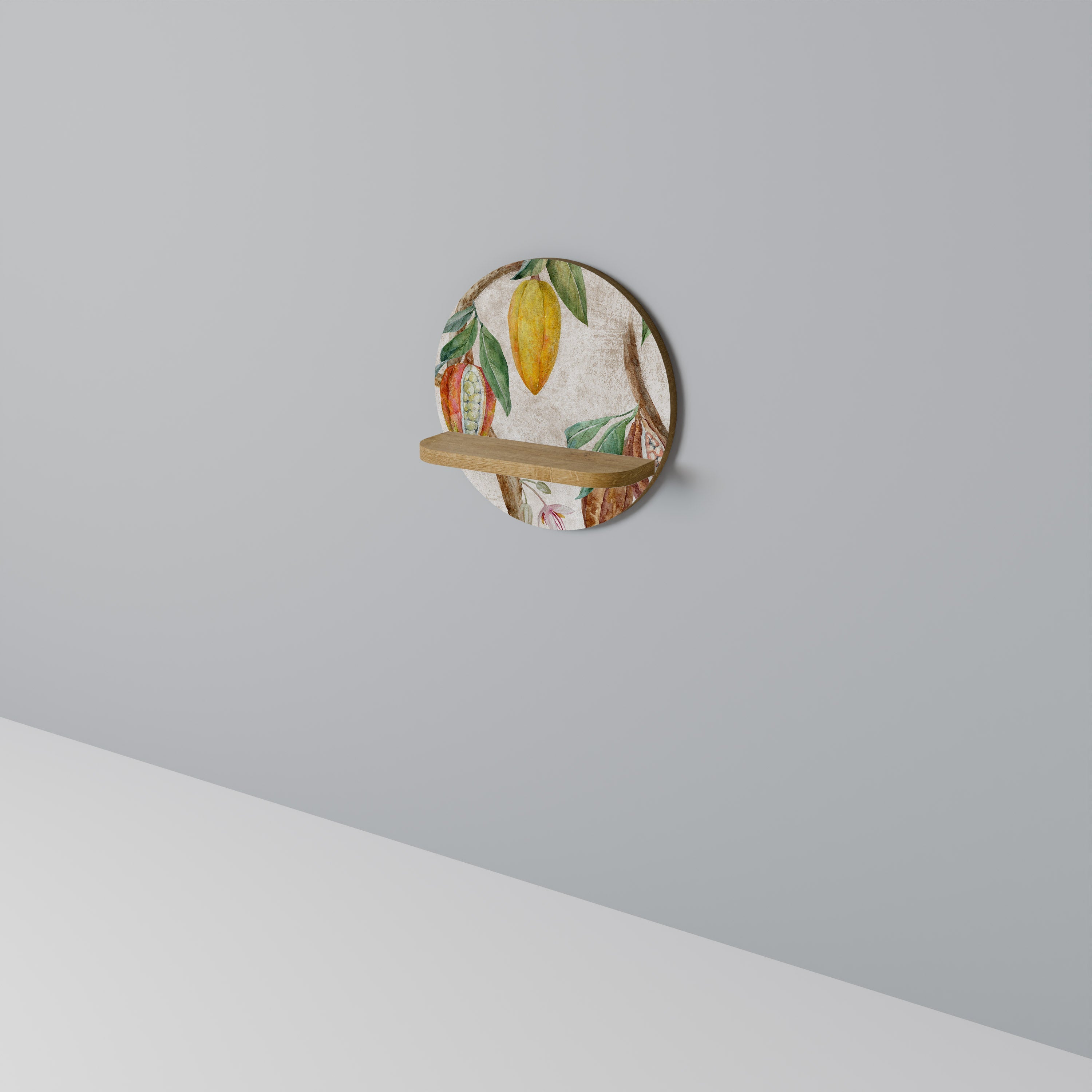 Étagère d'art ronde COCOA FRUITS effet chêne