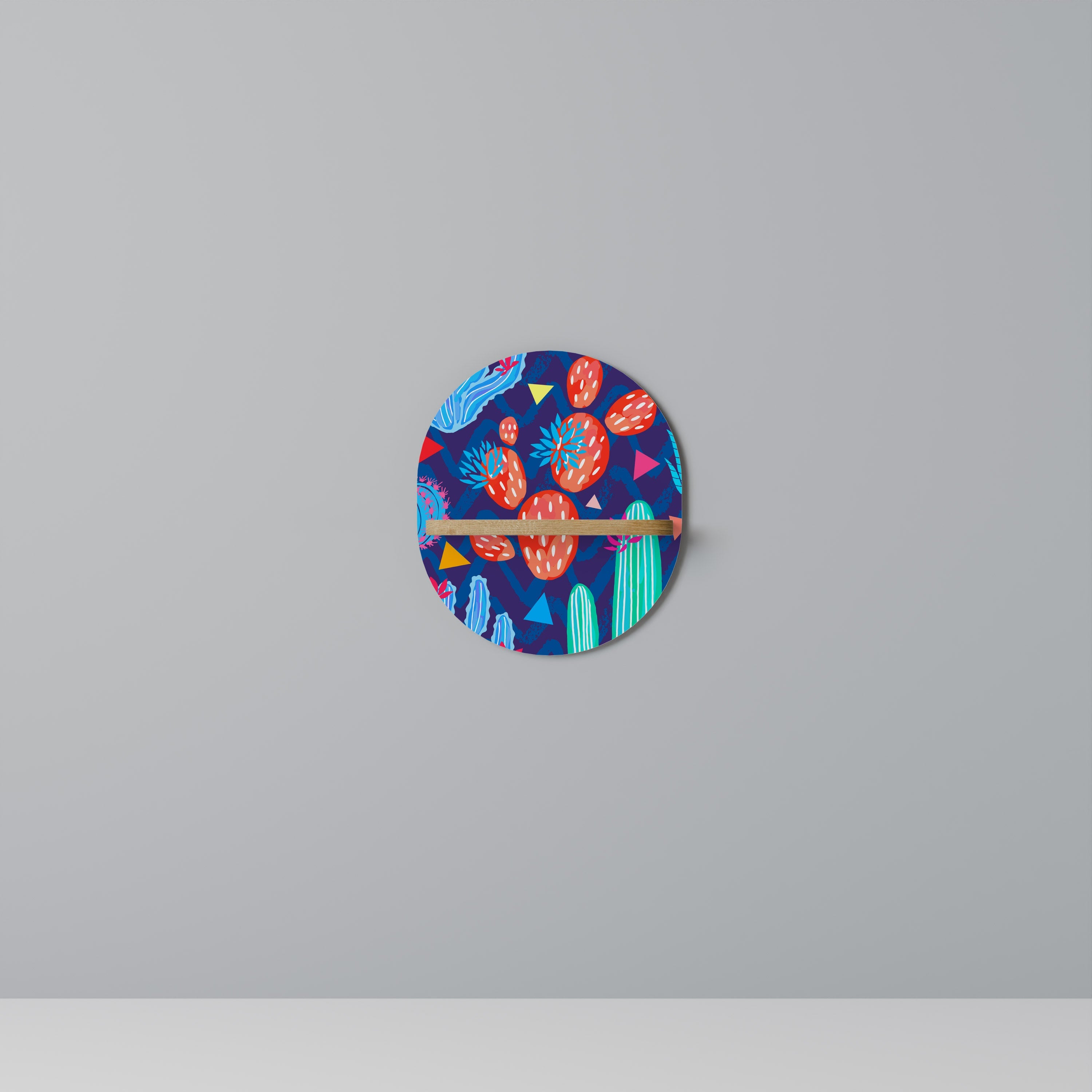 Étagère d'art ovale CACTUS VIBES effet chêne