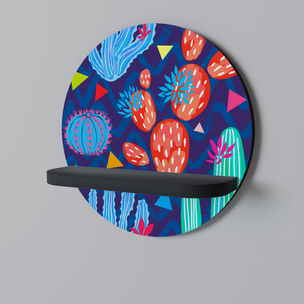 Étagère d'art ronde CACTUS VIBES en finition noire