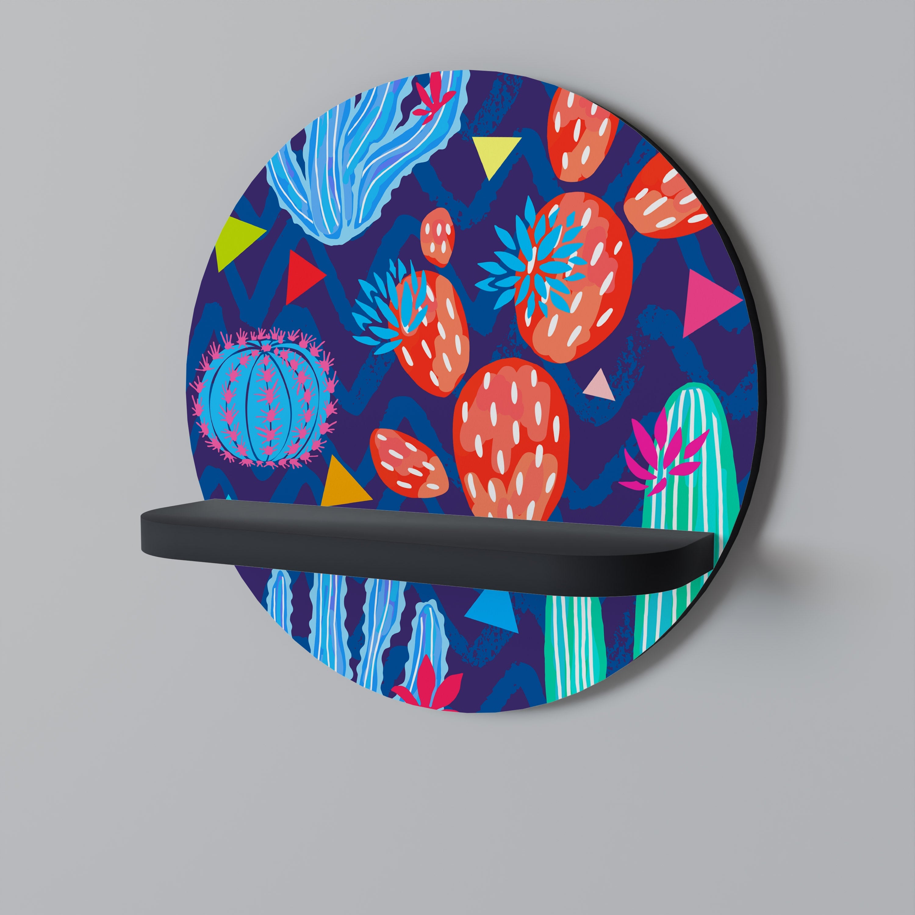 Étagère d'art ronde CACTUS VIBES en finition noire