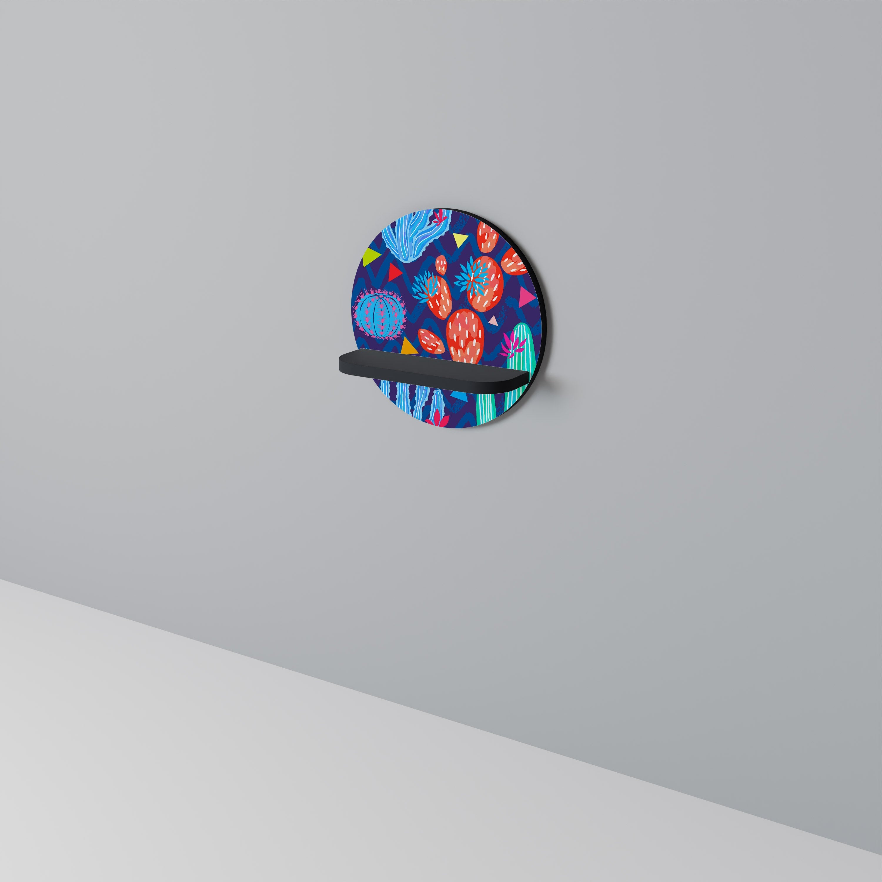 Étagère d'art ronde CACTUS VIBES en finition noire