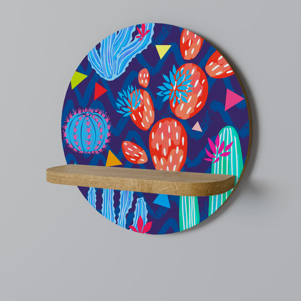 Étagère d'art ronde CACTUS VIBES effet chêne