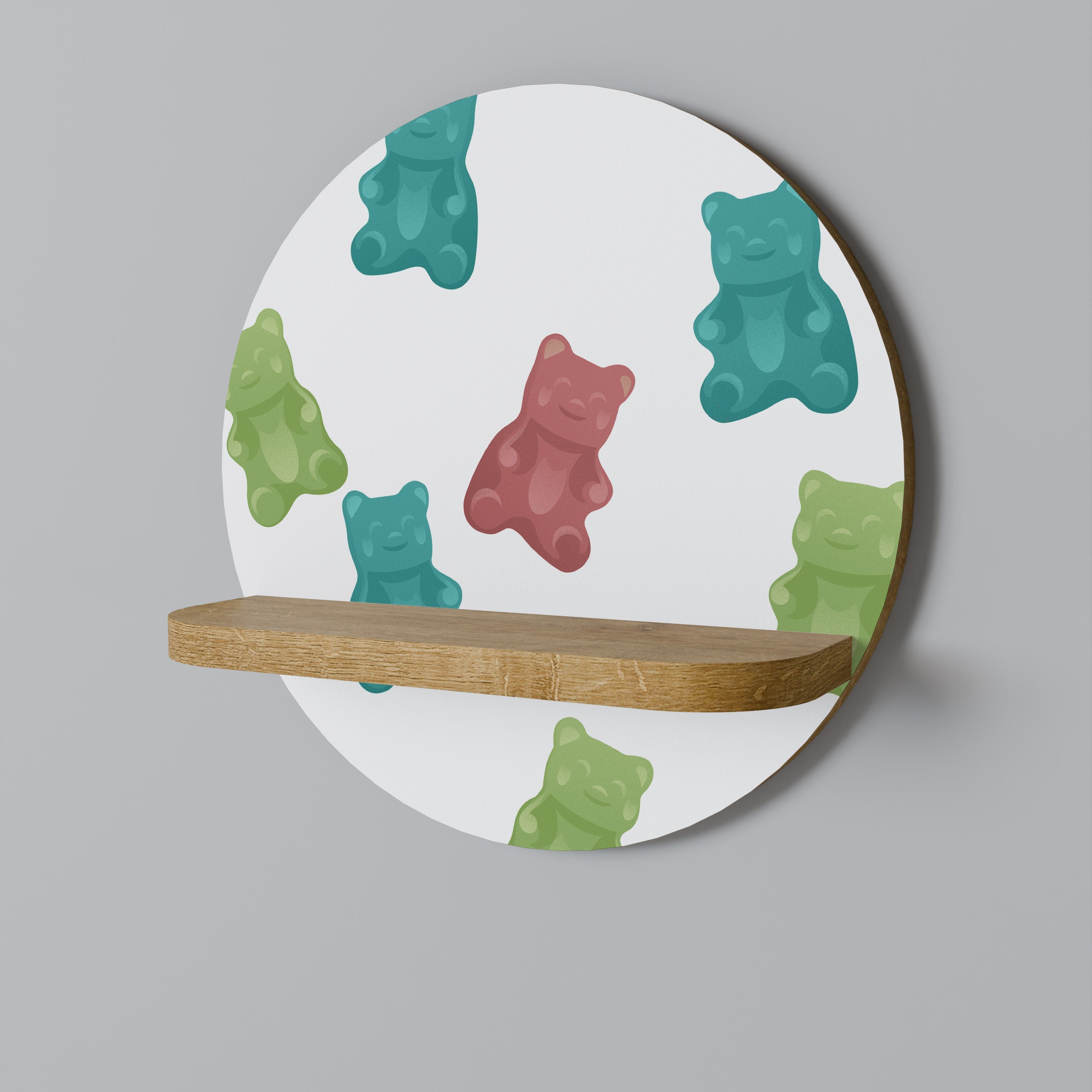 Étagère d'art ronde GUMMY BEARS effet chêne