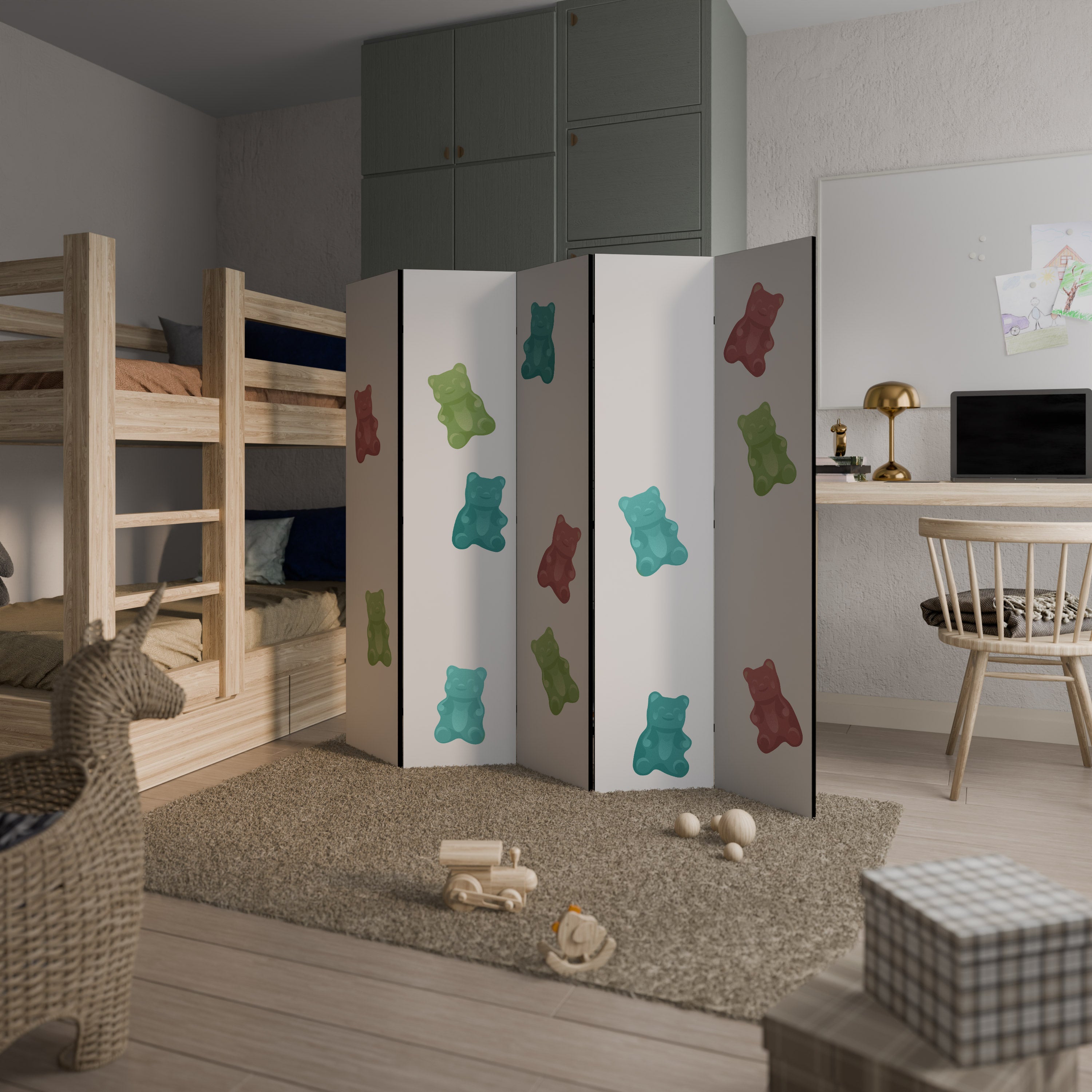 Séparateur de pièce décoratif à 5 panneaux GUMMY BEARS