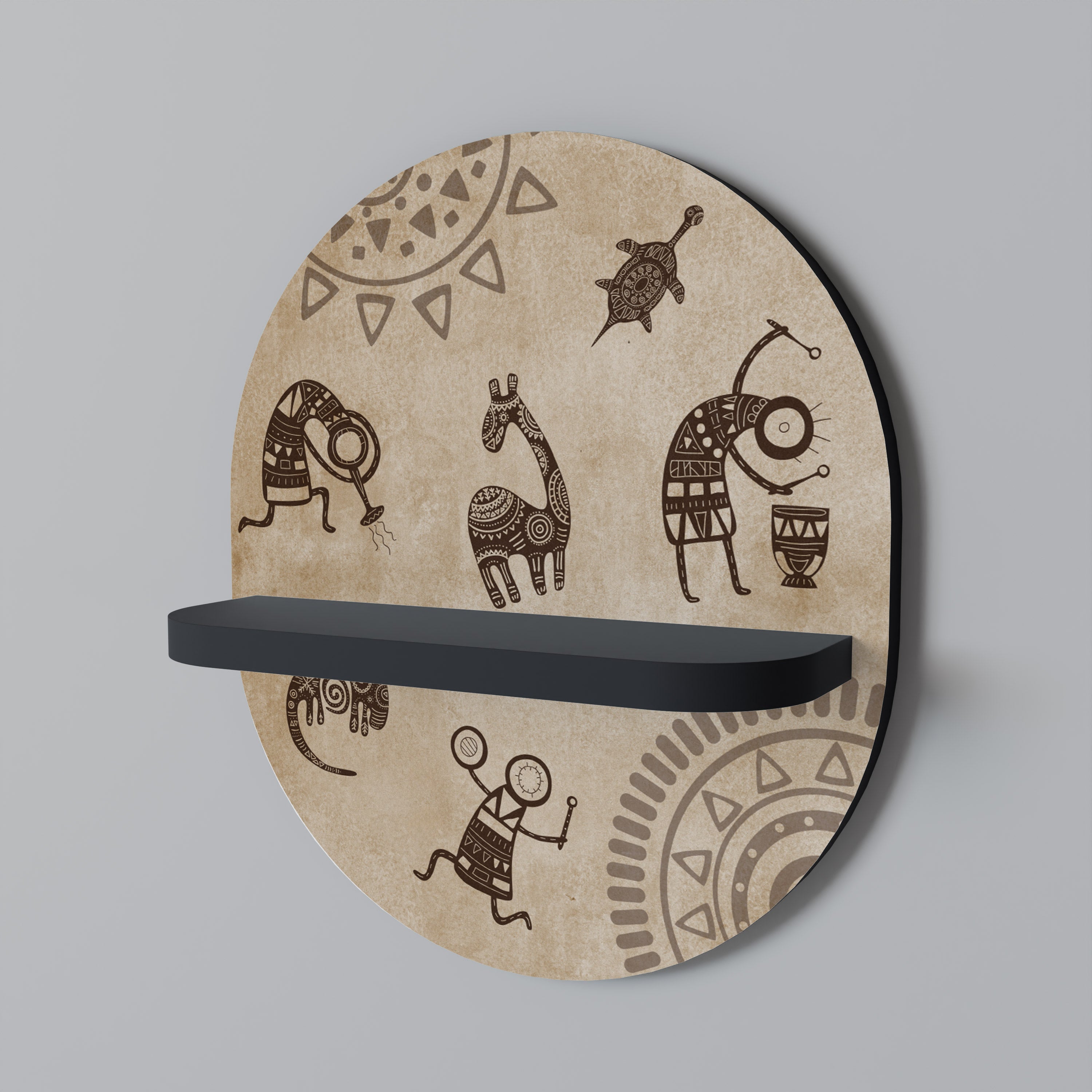 Étagère d'art ovale de style africain en finition noire