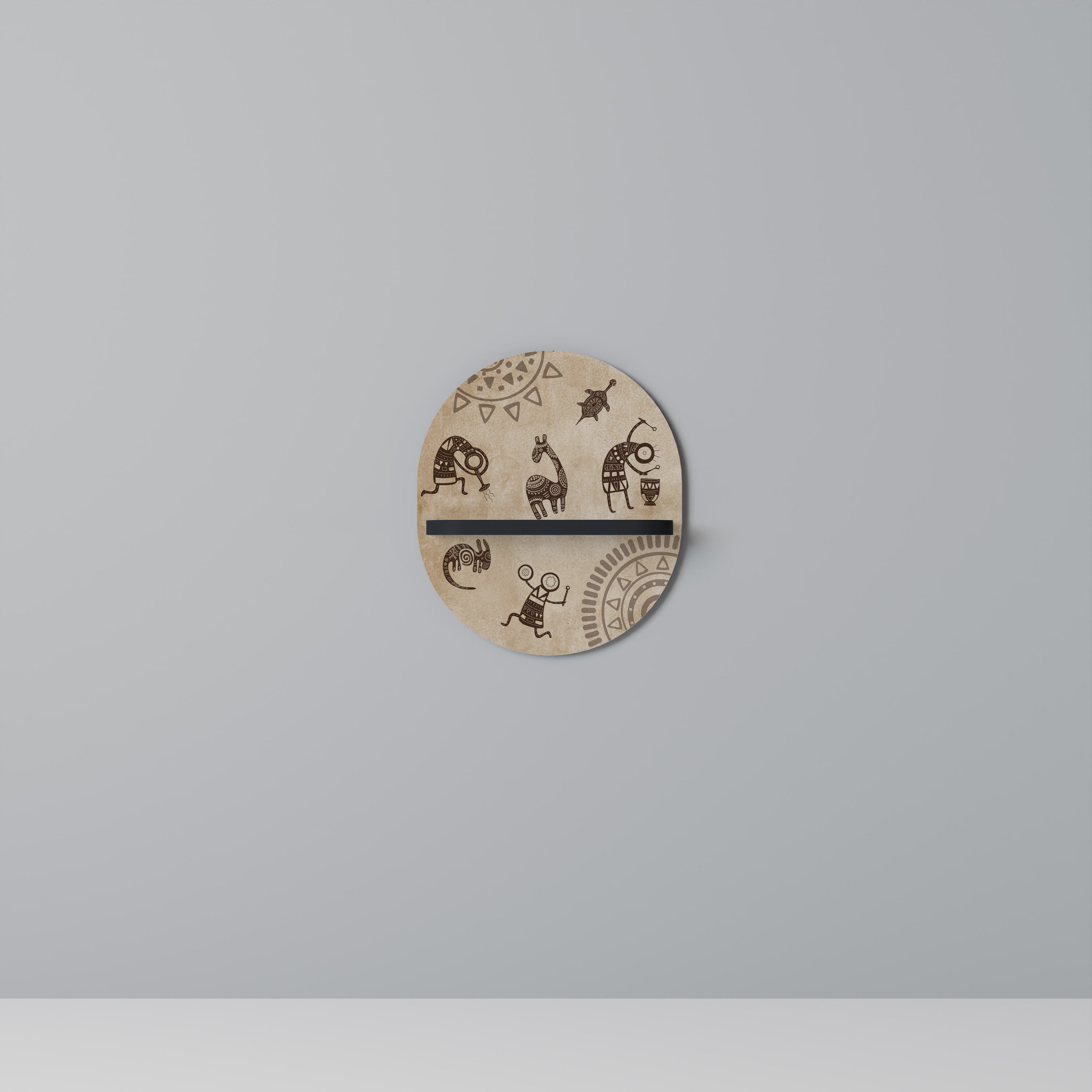 Étagère d'art ovale de style africain en finition noire